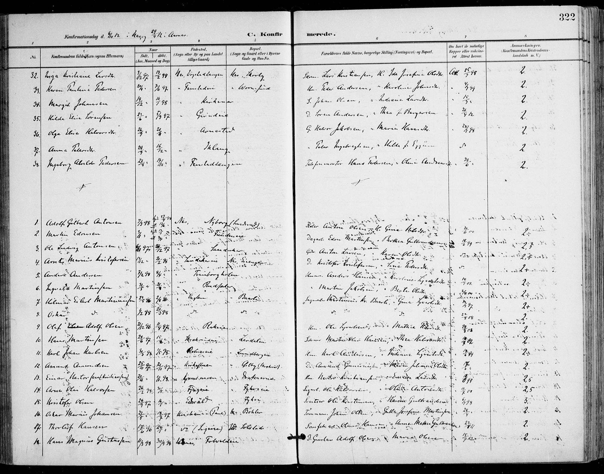 Nes prestekontor Kirkebøker, AV/SAO-A-10410/F/Fa/L0011: Parish register (official) no. I 11, 1899-1918, p. 322