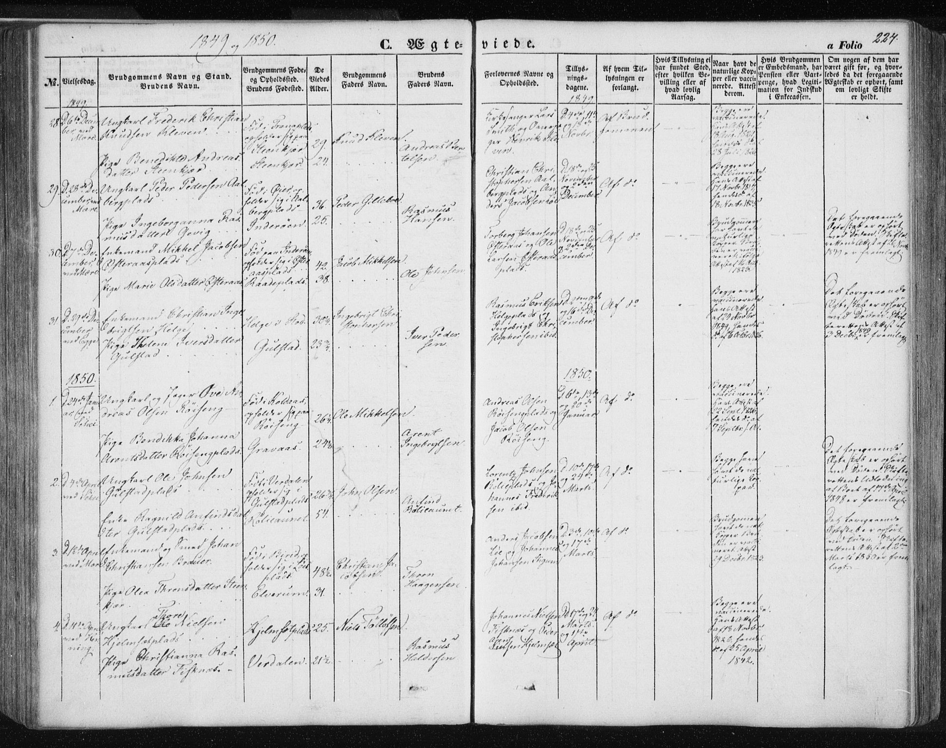 Ministerialprotokoller, klokkerbøker og fødselsregistre - Nord-Trøndelag, SAT/A-1458/735/L0342: Parish register (official) no. 735A07 /1, 1849-1862, p. 224