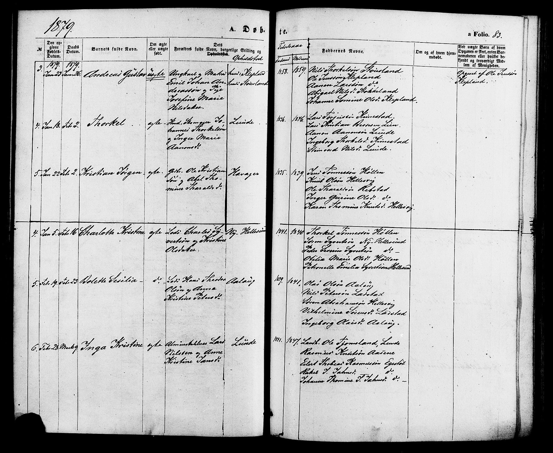 Søgne sokneprestkontor, AV/SAK-1111-0037/F/Fa/Fab/L0011: Parish register (official) no. A 11, 1869-1879, p. 83