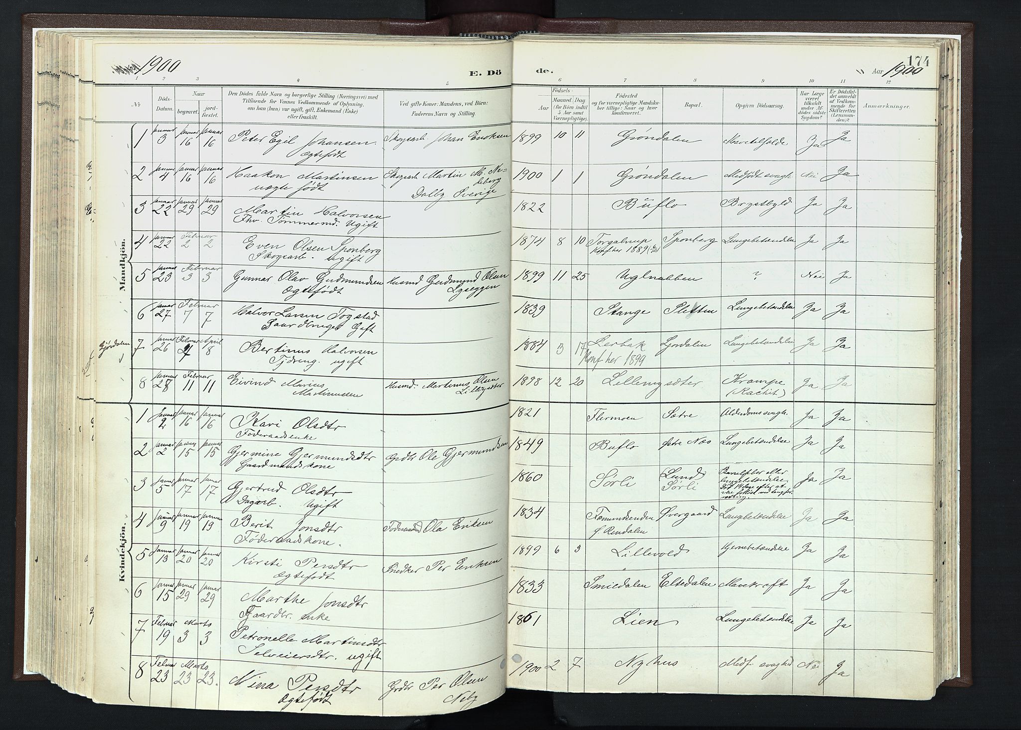 Trysil prestekontor, SAH/PREST-046/H/Ha/Haa/L0013: Parish register (official) no. 13, 1898-1911, p. 174