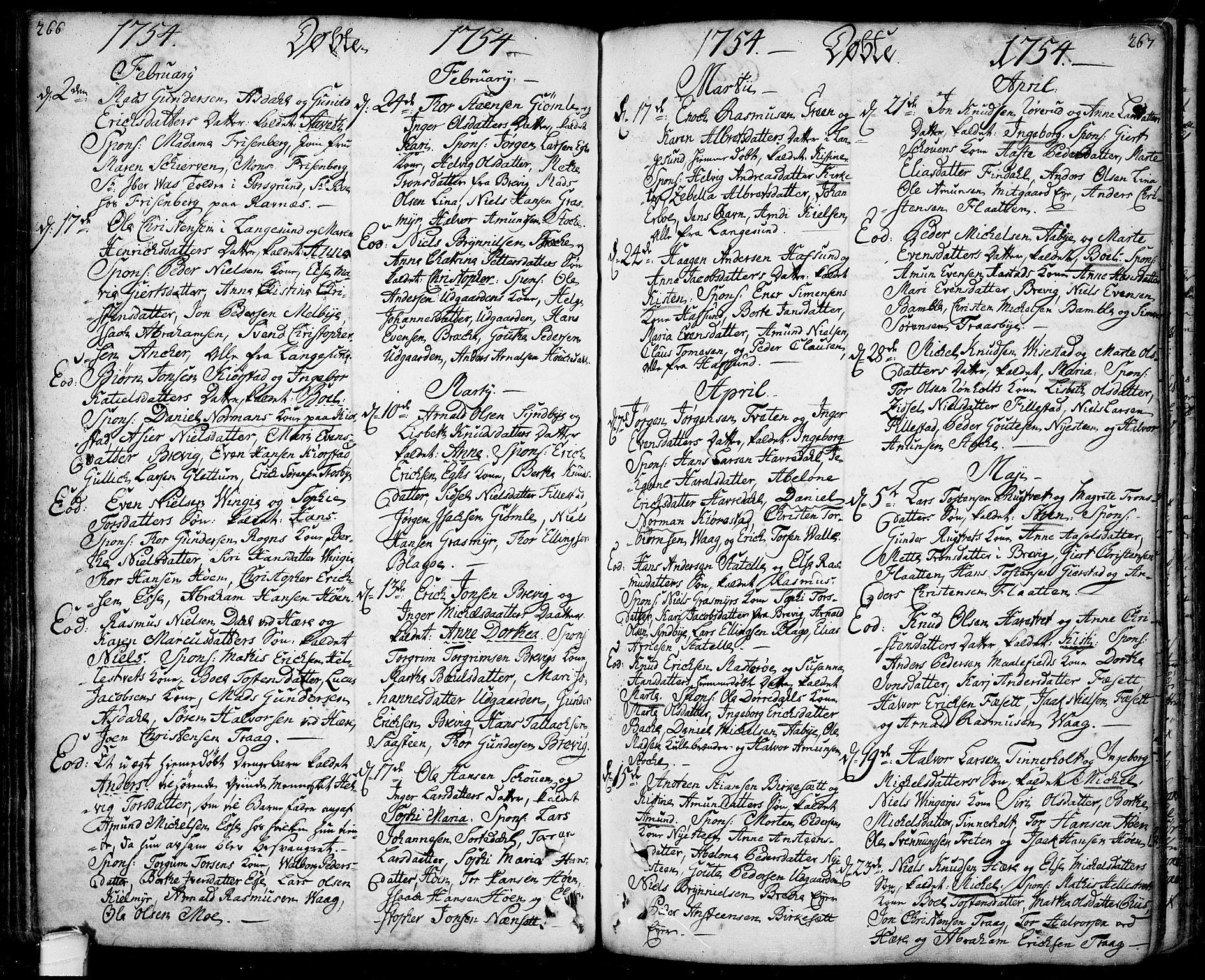 Bamble kirkebøker, SAKO/A-253/F/Fa/L0001: Parish register (official) no. I 1, 1702-1774, p. 266-267