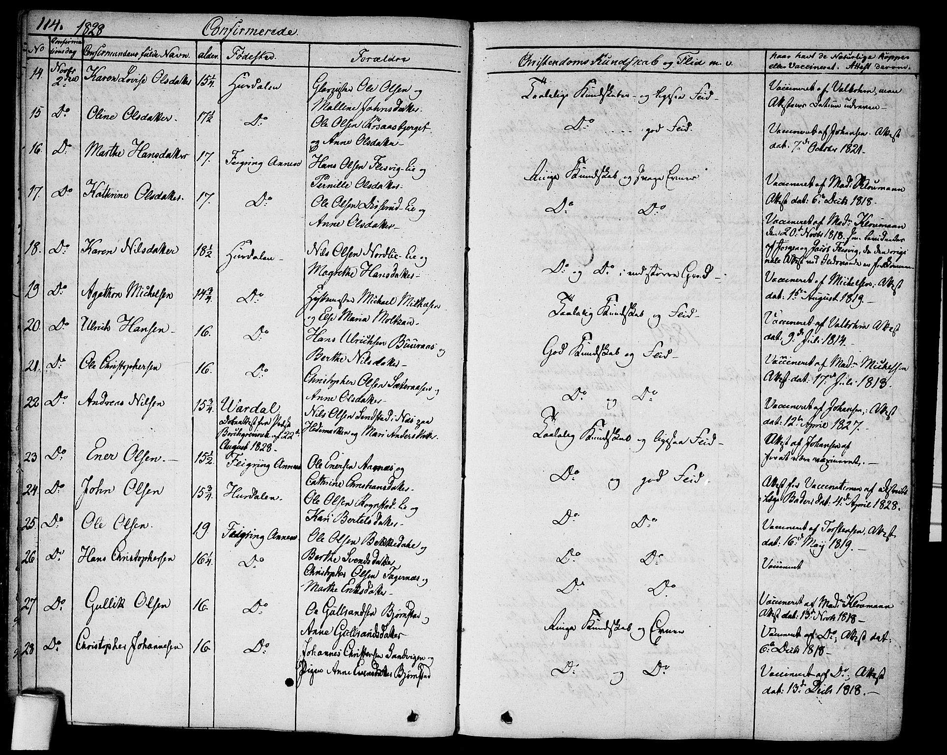 Hurdal prestekontor Kirkebøker, AV/SAO-A-10889/F/Fa/L0004: Parish register (official) no. I 4, 1828-1845, p. 114