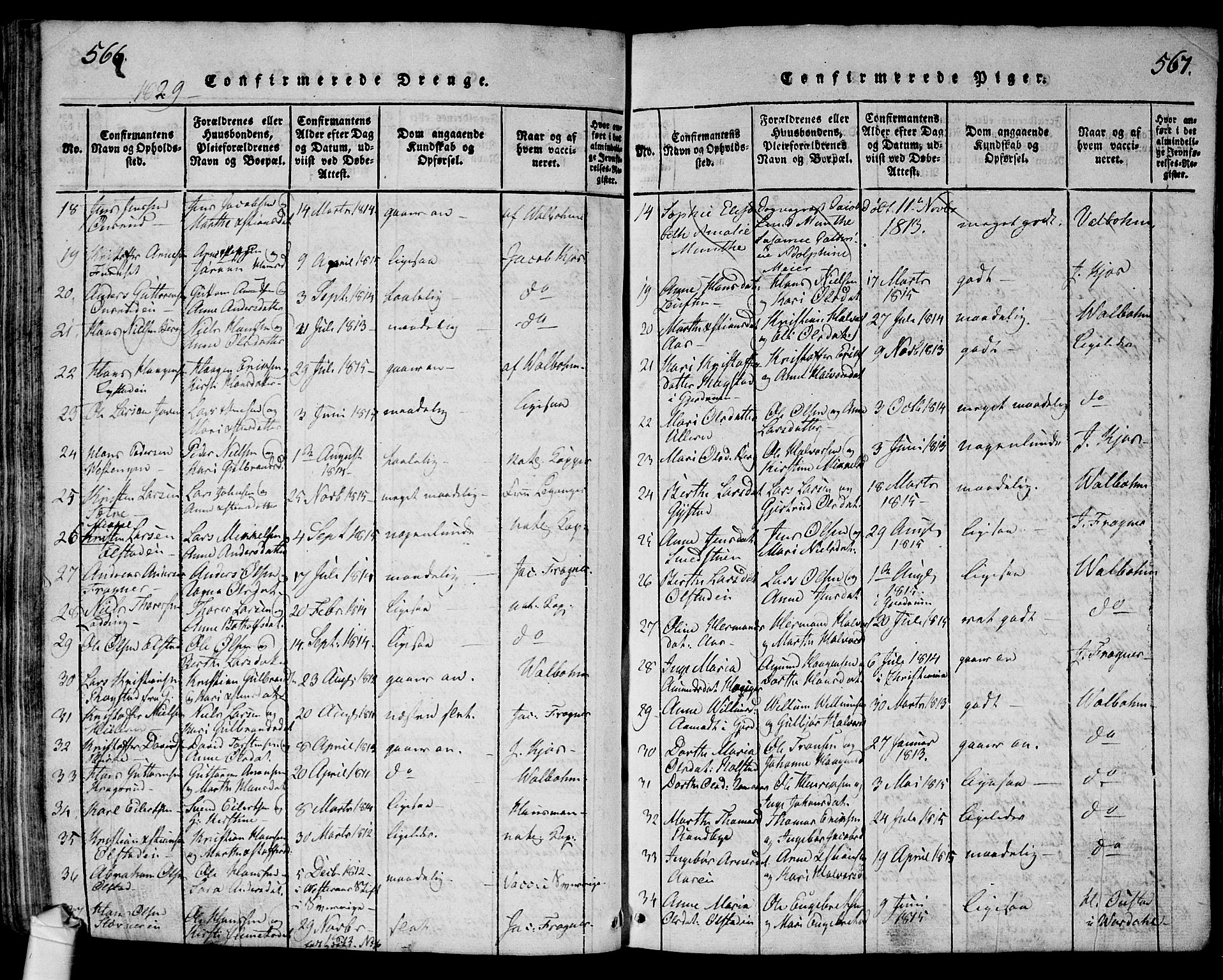 Ullensaker prestekontor Kirkebøker, SAO/A-10236a/G/Ga/L0001: Parish register (copy) no. I 1, 1815-1835, p. 566-567