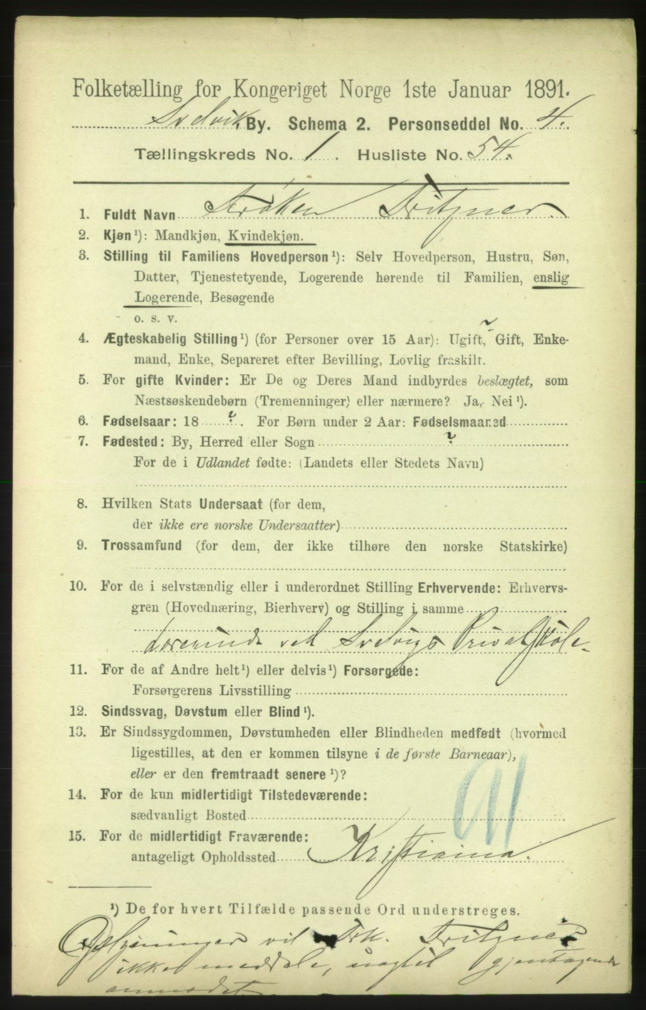 RA, 1891 census for 0701 Svelvik, 1891, p. 893