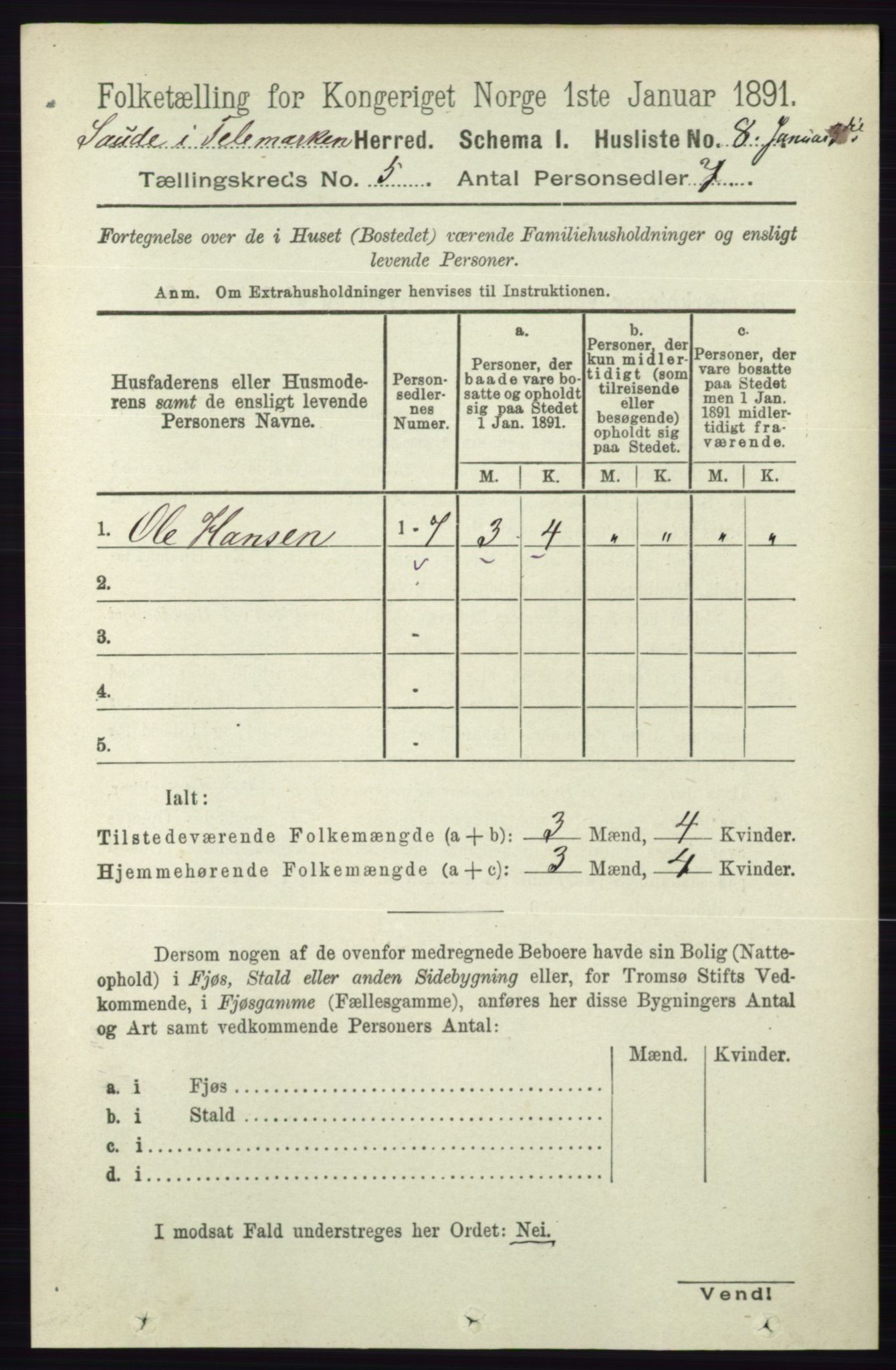 RA, 1891 census for 0822 Sauherad, 1891, p. 1383