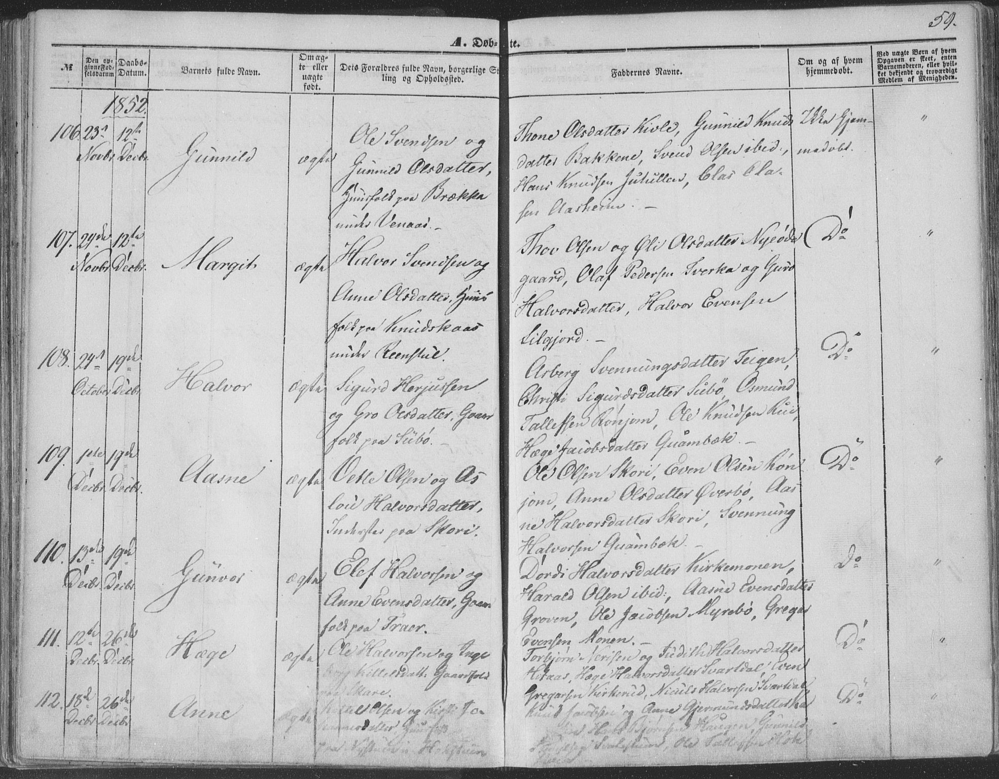 Seljord kirkebøker, SAKO/A-20/F/Fa/L012a: Parish register (official) no. I 12A, 1850-1865, p. 59