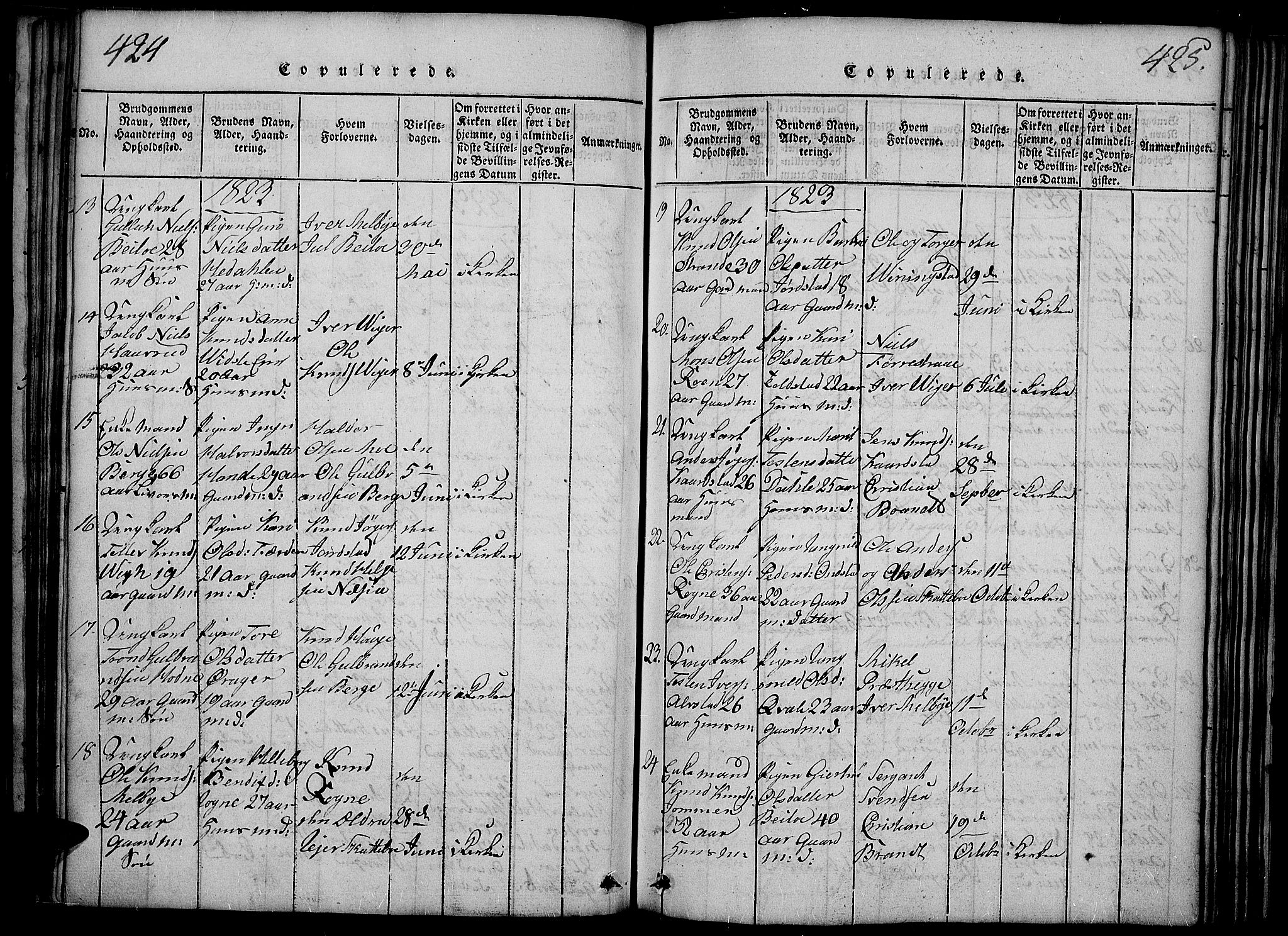 Slidre prestekontor, SAH/PREST-134/H/Ha/Haa/L0002: Parish register (official) no. 2, 1814-1830, p. 424-425