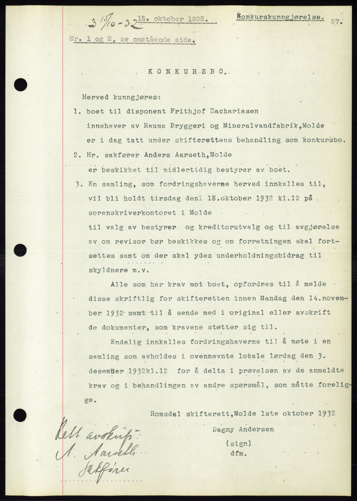 Molde byfogd, SAT/A-0025/2/2C/L0012: Mortgage book no. 12, 1932-1935, Deed date: 15.10.1932
