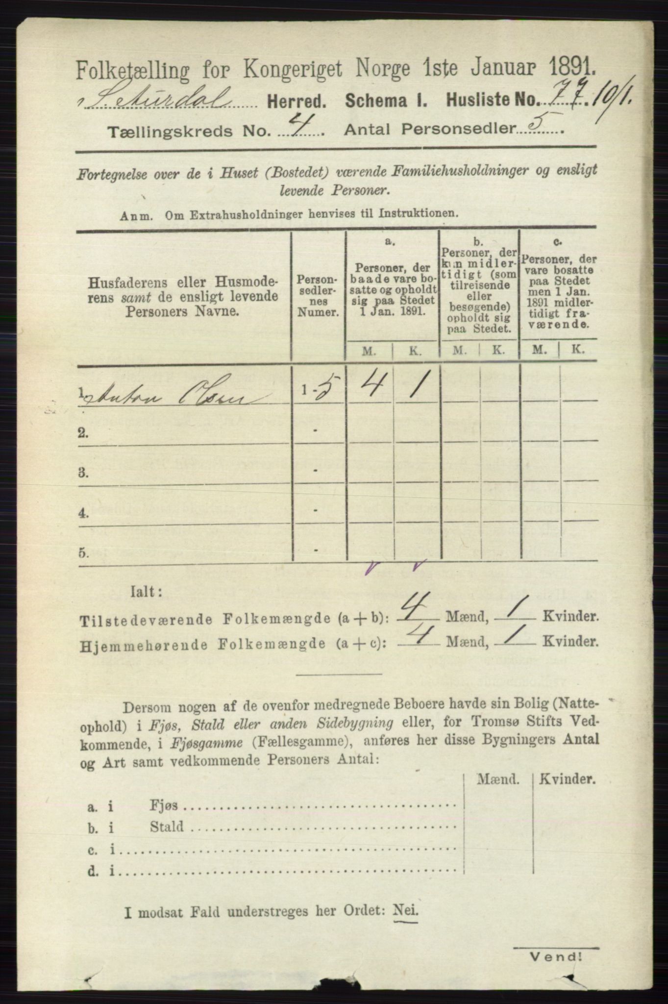 RA, 1891 census for 0540 Sør-Aurdal, 1891, p. 2396