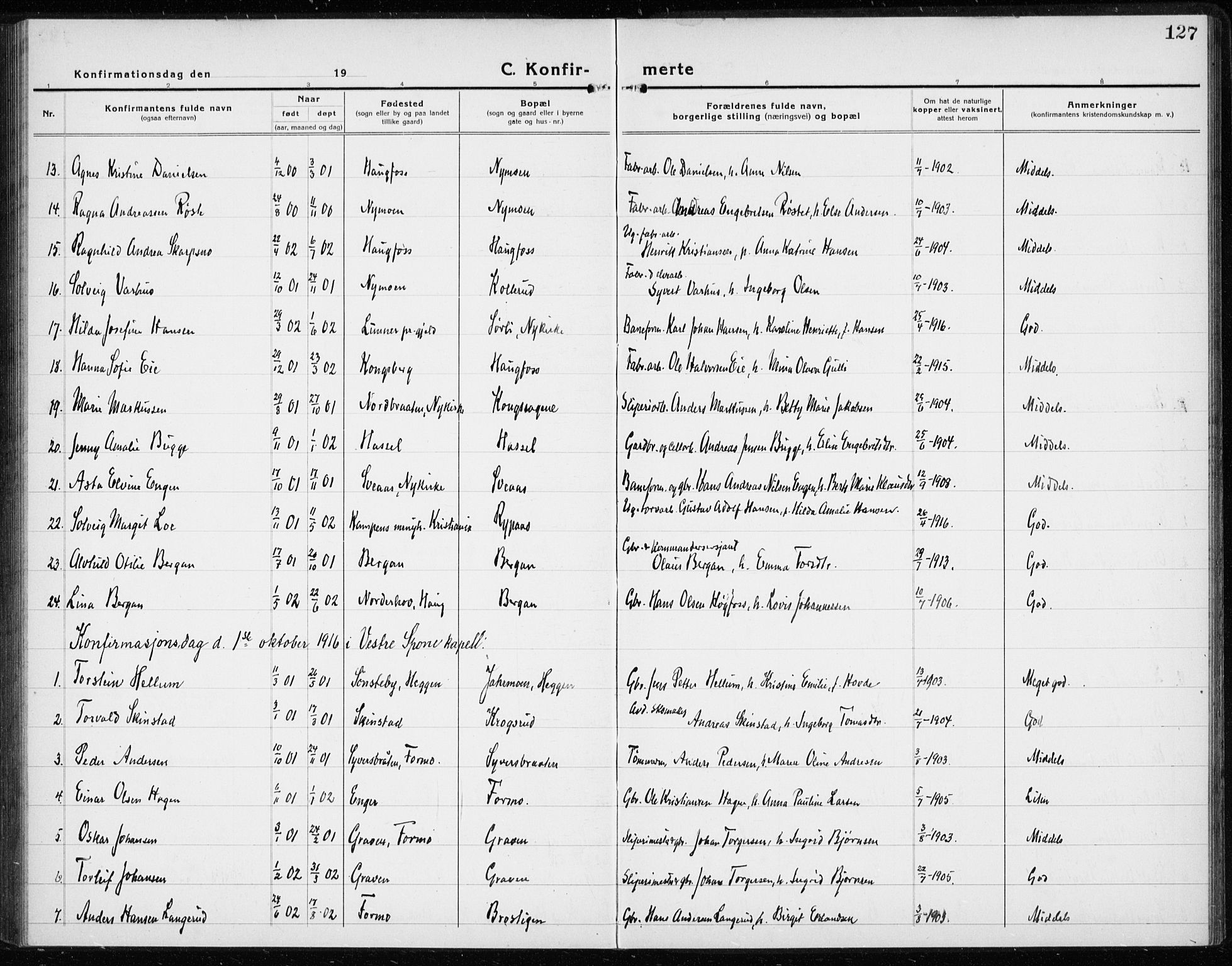 Modum kirkebøker, AV/SAKO-A-234/G/Gc/L0002: Parish register (copy) no. III 2, 1919-1935, p. 127