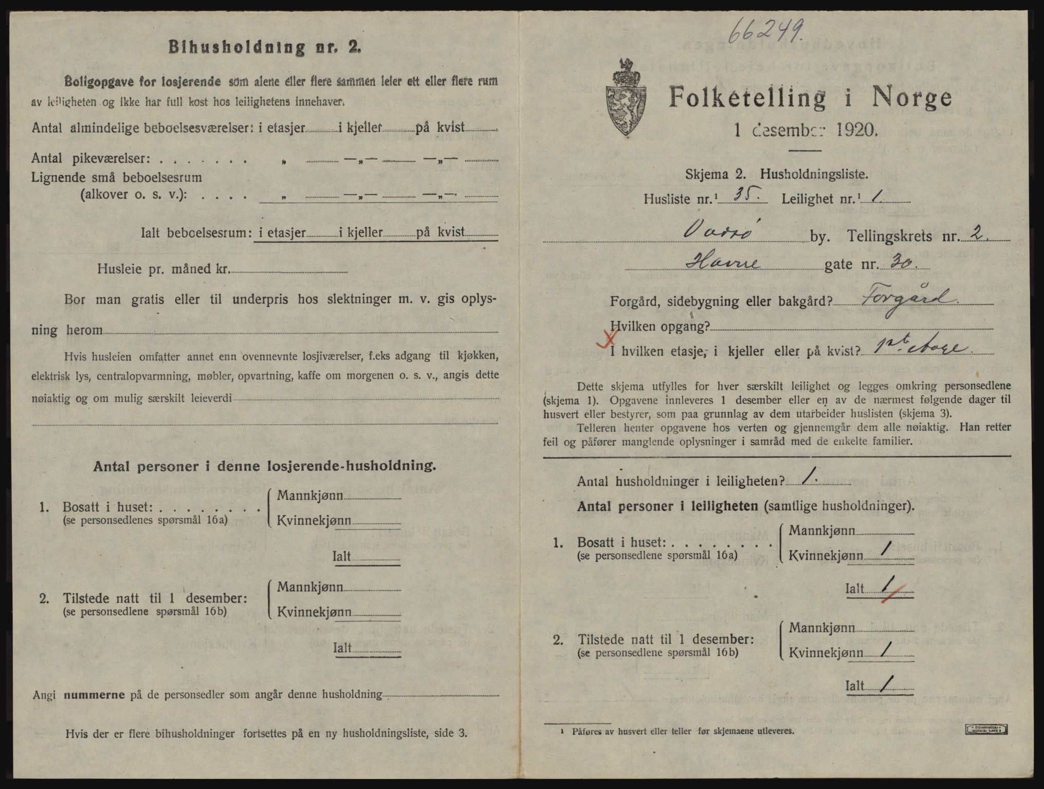 SATØ, 1920 census for Vadsø, 1920, p. 1052