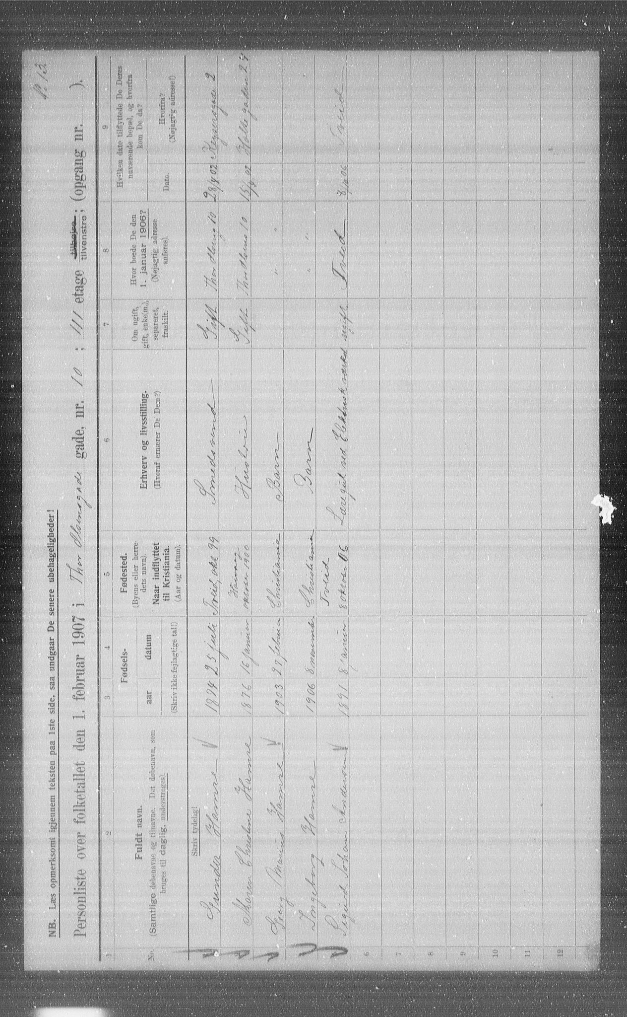 OBA, Municipal Census 1907 for Kristiania, 1907, p. 55682