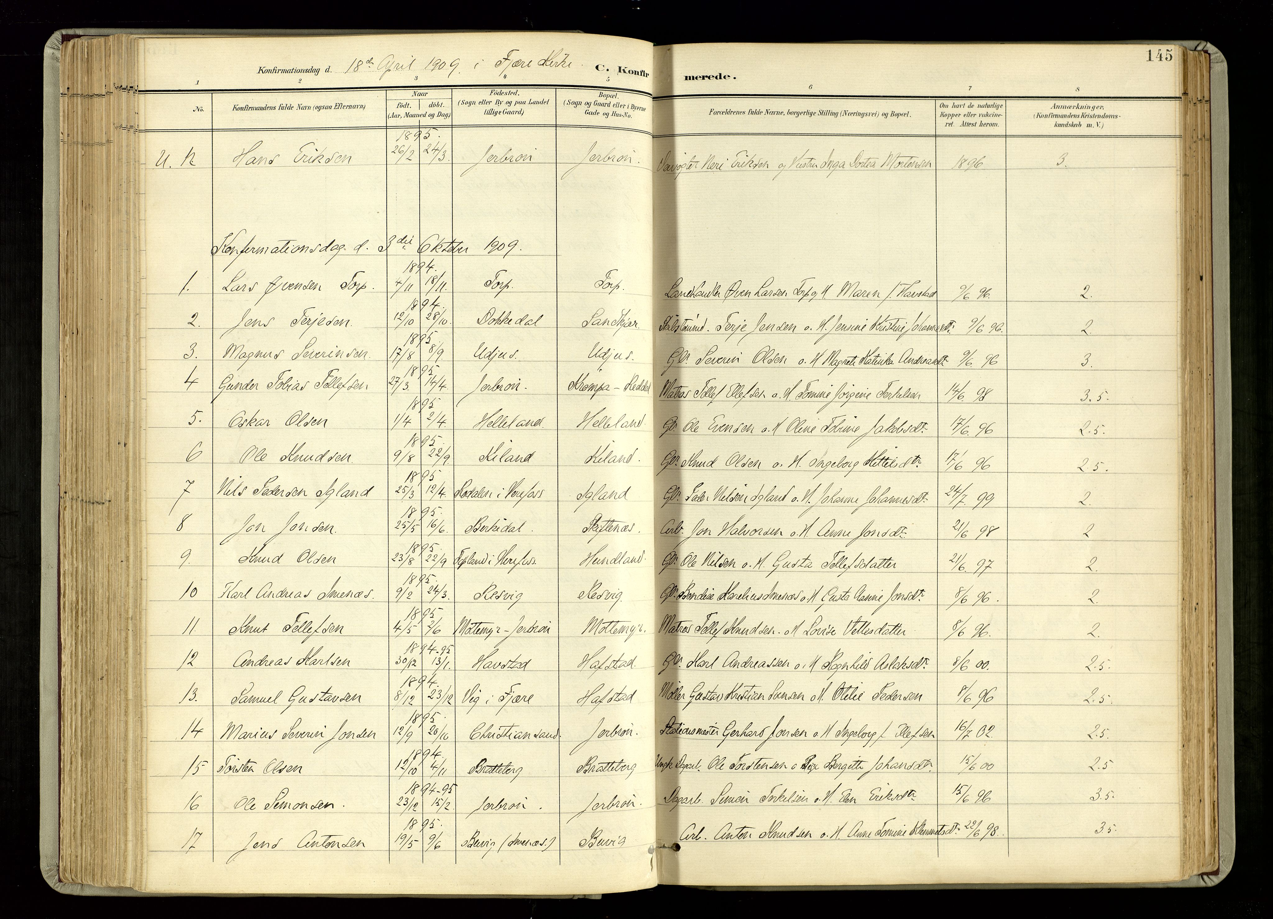 Hommedal sokneprestkontor, SAK/1111-0023/F/Fa/Fab/L0007: Parish register (official) no. A 7, 1898-1924, p. 145