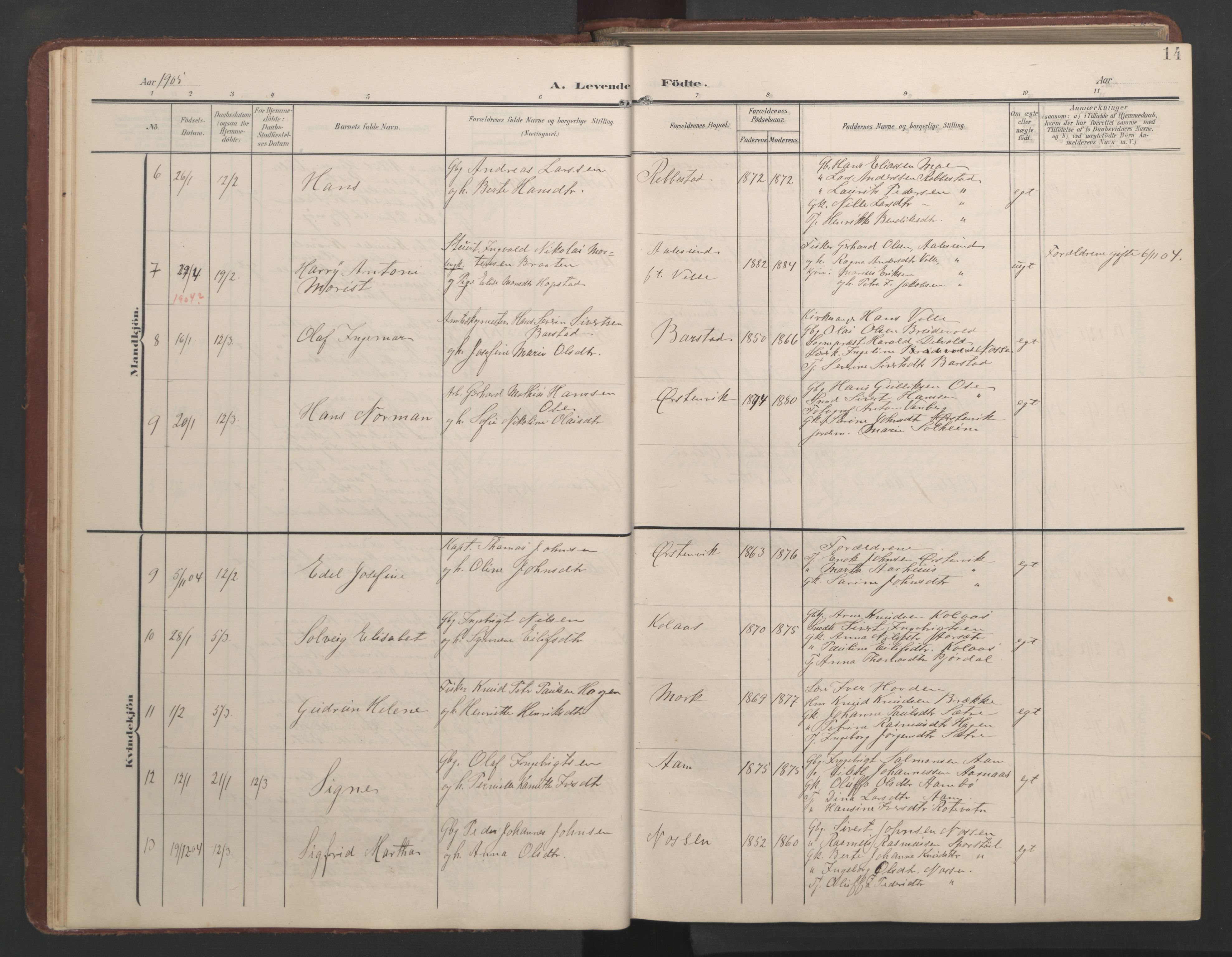 Ministerialprotokoller, klokkerbøker og fødselsregistre - Møre og Romsdal, AV/SAT-A-1454/513/L0190: Parish register (copy) no. 513C04, 1904-1926, p. 14