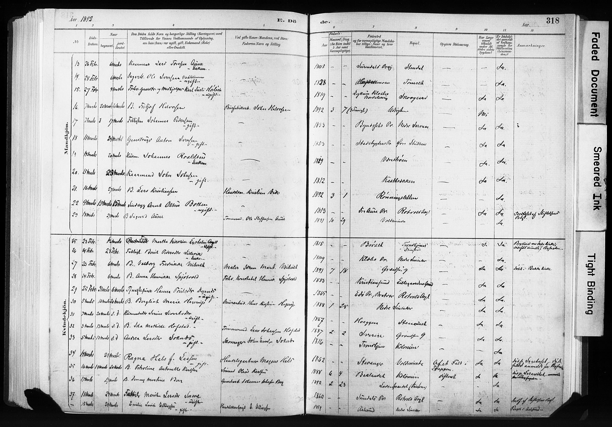 Ministerialprotokoller, klokkerbøker og fødselsregistre - Sør-Trøndelag, AV/SAT-A-1456/606/L0300: Parish register (official) no. 606A15, 1886-1893, p. 318