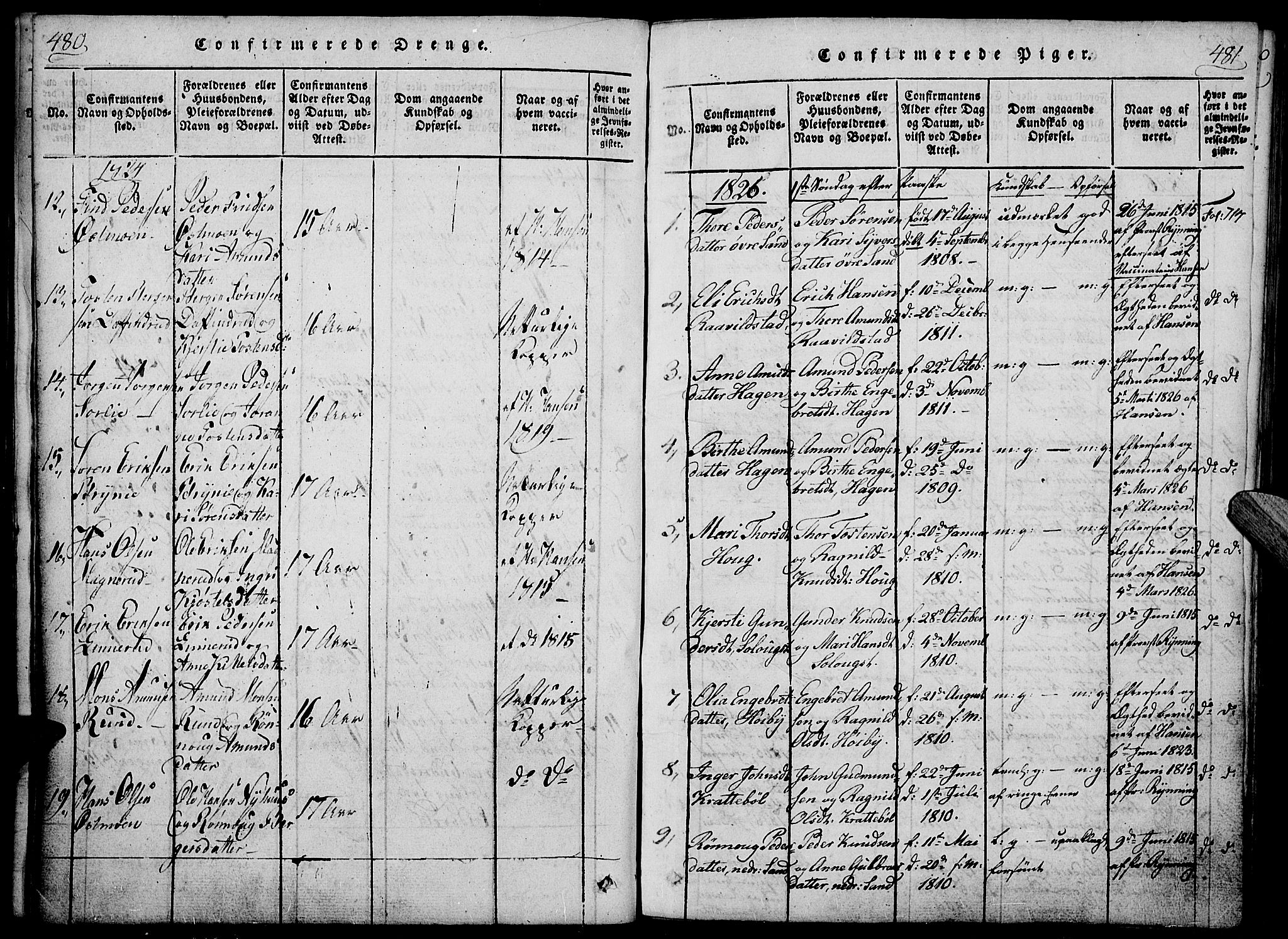 Nord-Odal prestekontor, SAH/PREST-032/H/Ha/Haa/L0001: Parish register (official) no. 1, 1819-1838, p. 480-481