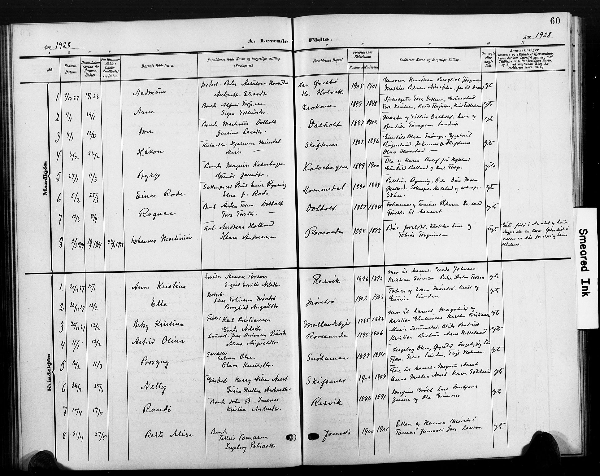 Hommedal sokneprestkontor, AV/SAK-1111-0023/F/Fb/Fbb/L0008: Parish register (copy) no. B 8, 1905-1929, p. 60