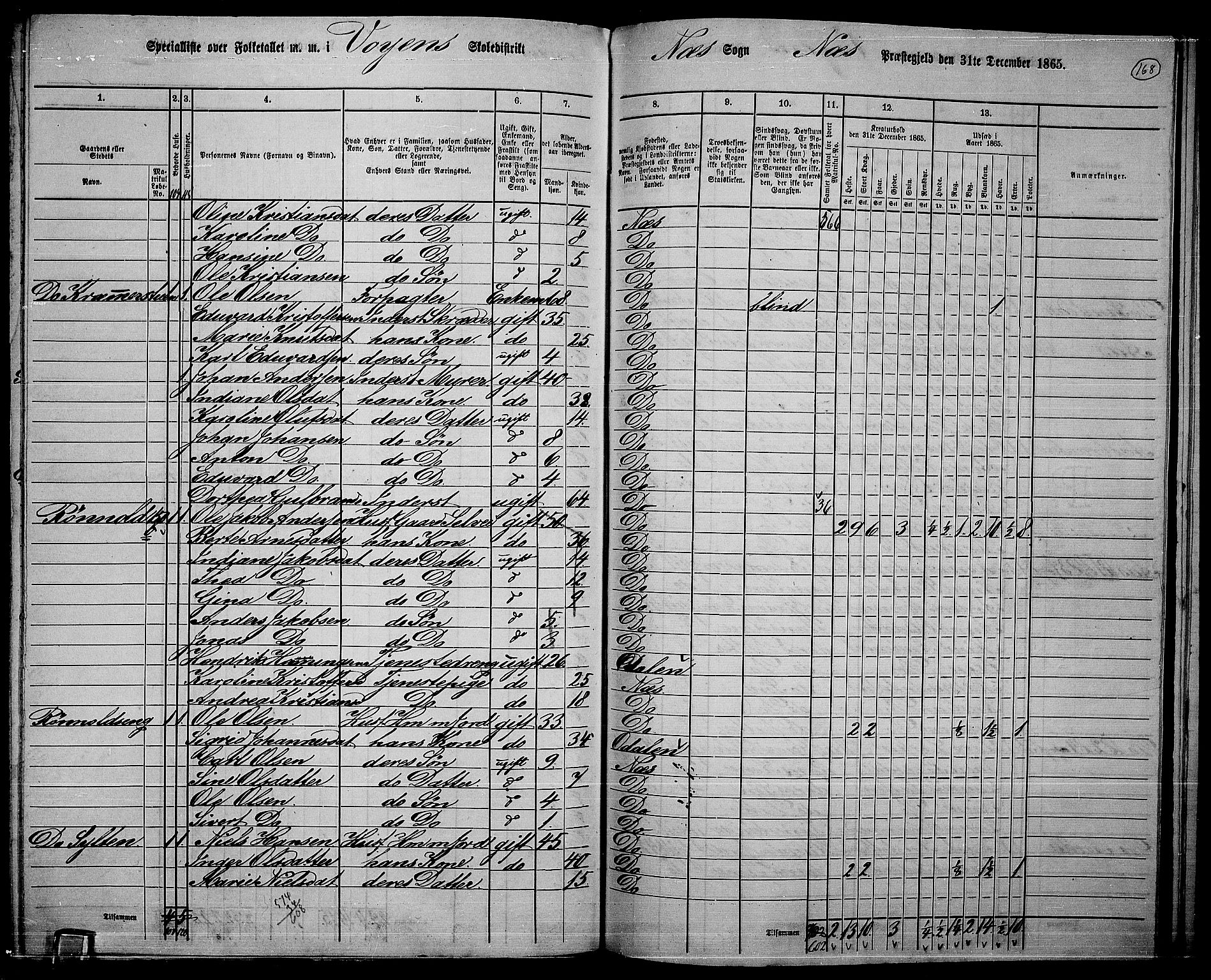 RA, 1865 census for Nes, 1865, p. 154