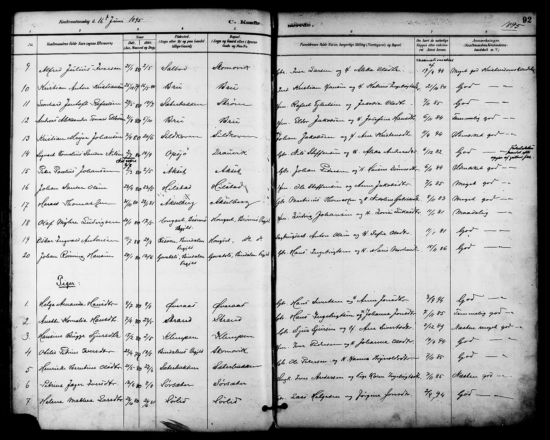 Ministerialprotokoller, klokkerbøker og fødselsregistre - Nordland, AV/SAT-A-1459/814/L0226: Parish register (official) no. 814A07, 1886-1898, p. 92