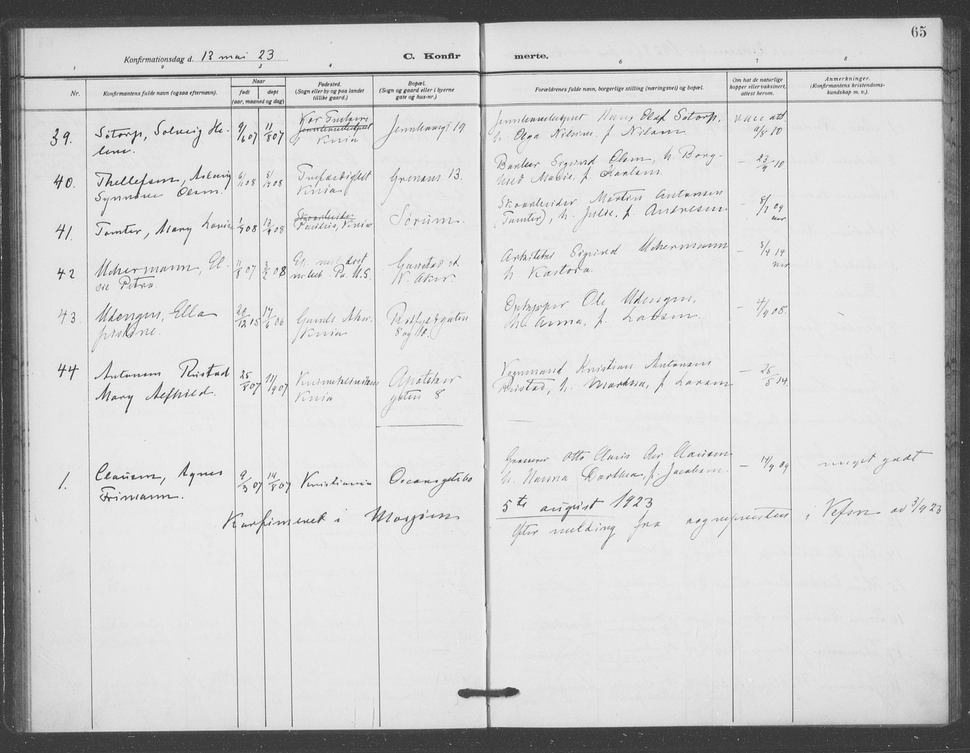 Oslo domkirke Kirkebøker, AV/SAO-A-10752/F/Fa/L0031: Parish register (official) no. 31, 1918-1941, p. 65