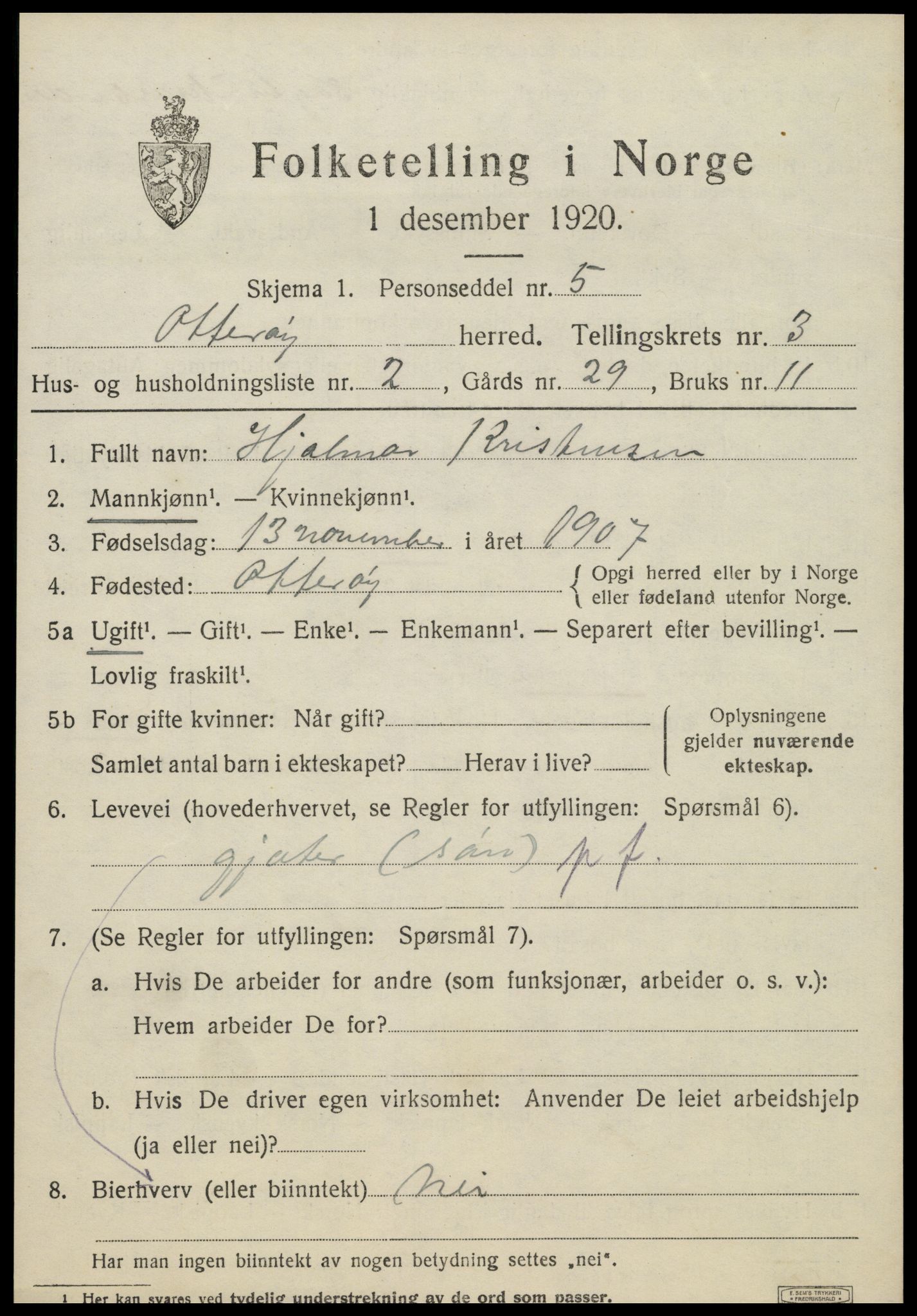 SAT, 1920 census for Otterøy, 1920, p. 1425