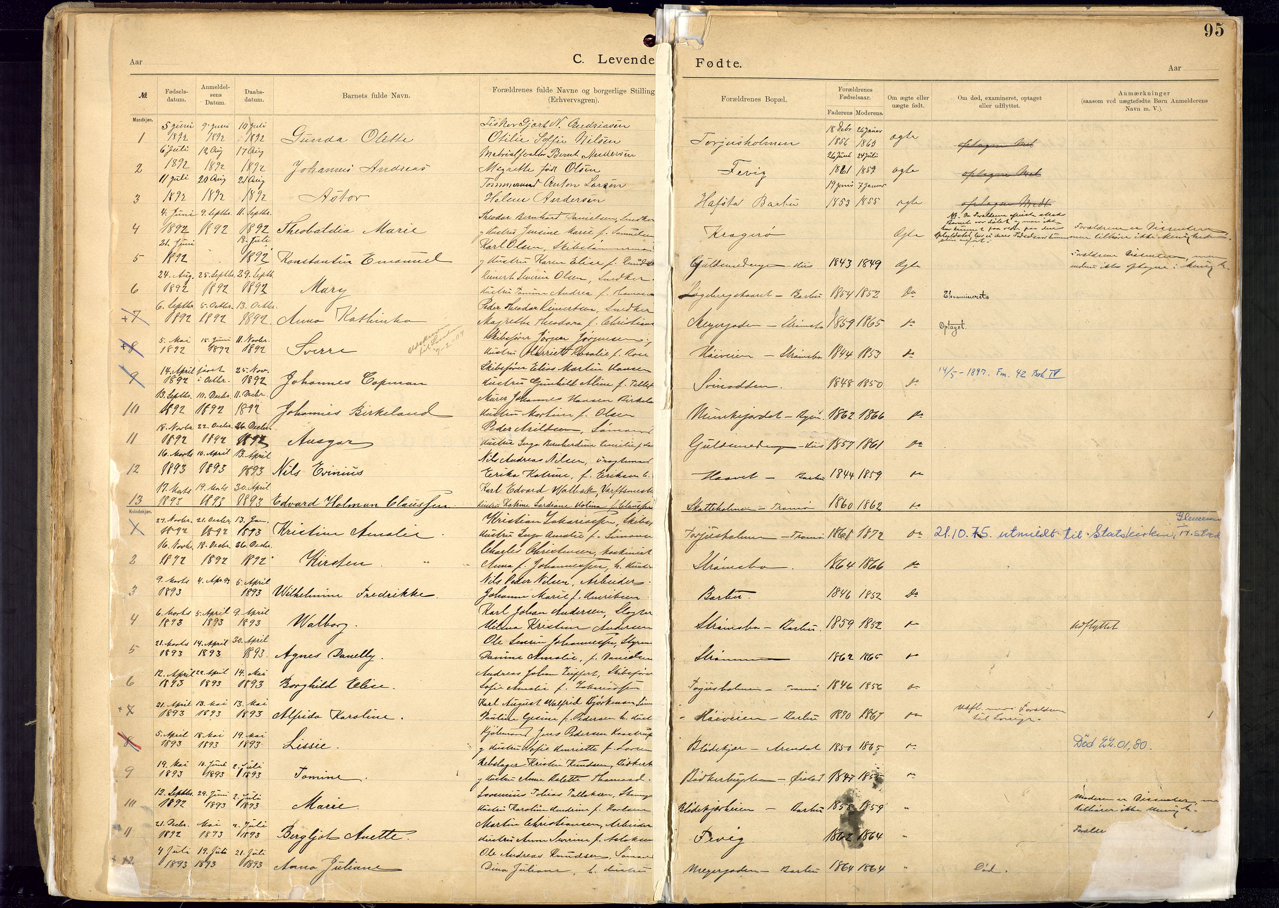Metodistmenigheten, Arendal, SAK/1292-0011/F/Fa/L0005: Dissenter register no. 5, 1892-1942, p. 95