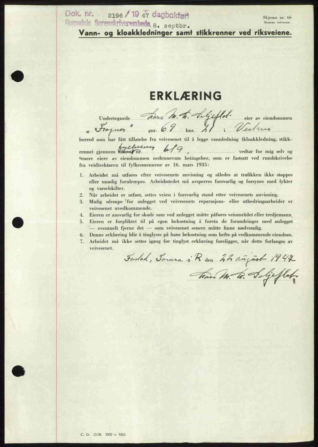 Romsdal sorenskriveri, SAT/A-4149/1/2/2C: Mortgage book no. A24, 1947-1947, Diary no: : 2196/1947