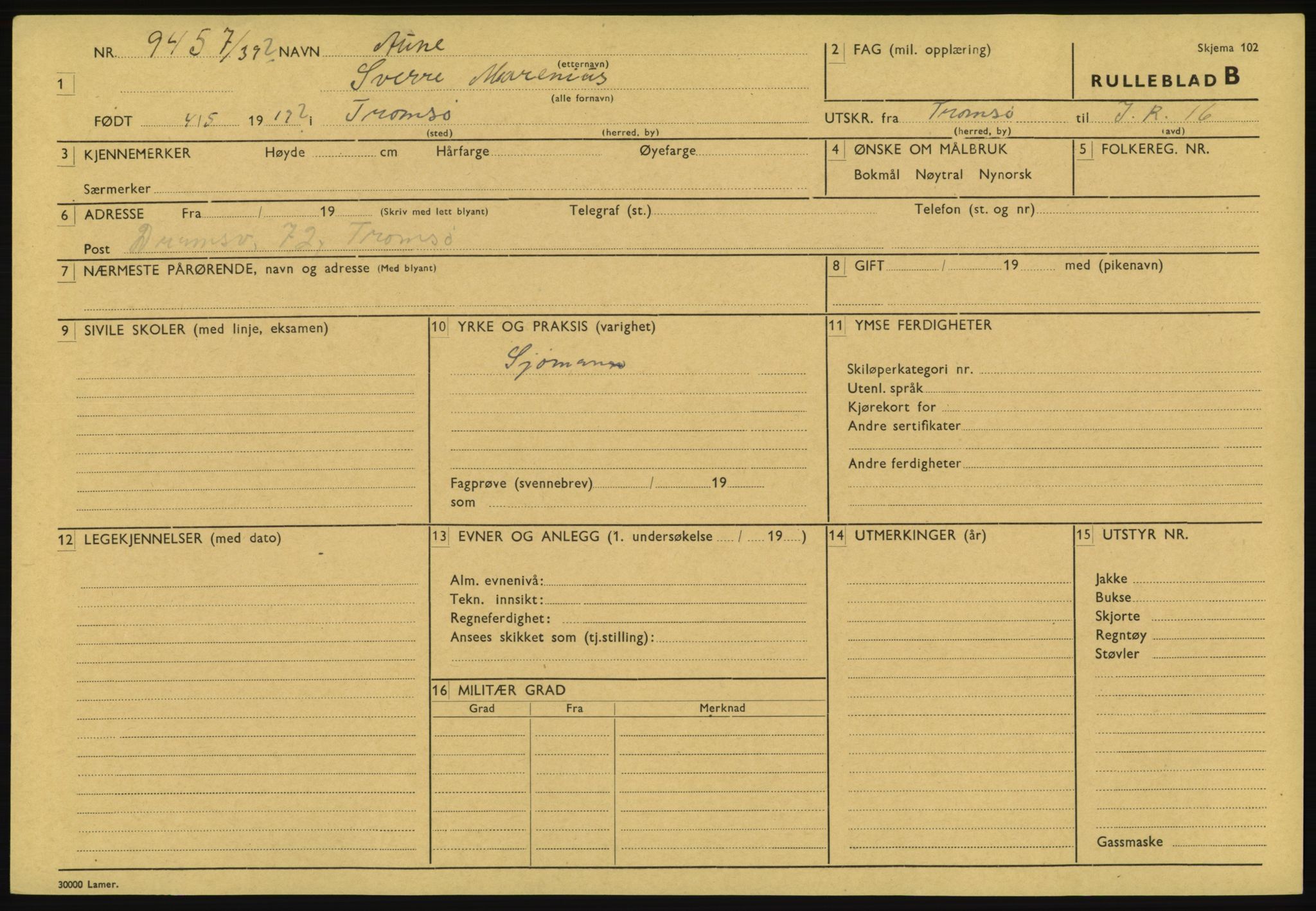 Forsvaret, Troms infanteriregiment nr. 16, AV/RA-RAFA-3146/P/Pa/L0023: Rulleblad for regimentets menige mannskaper, årsklasse 1939, 1939, p. 83