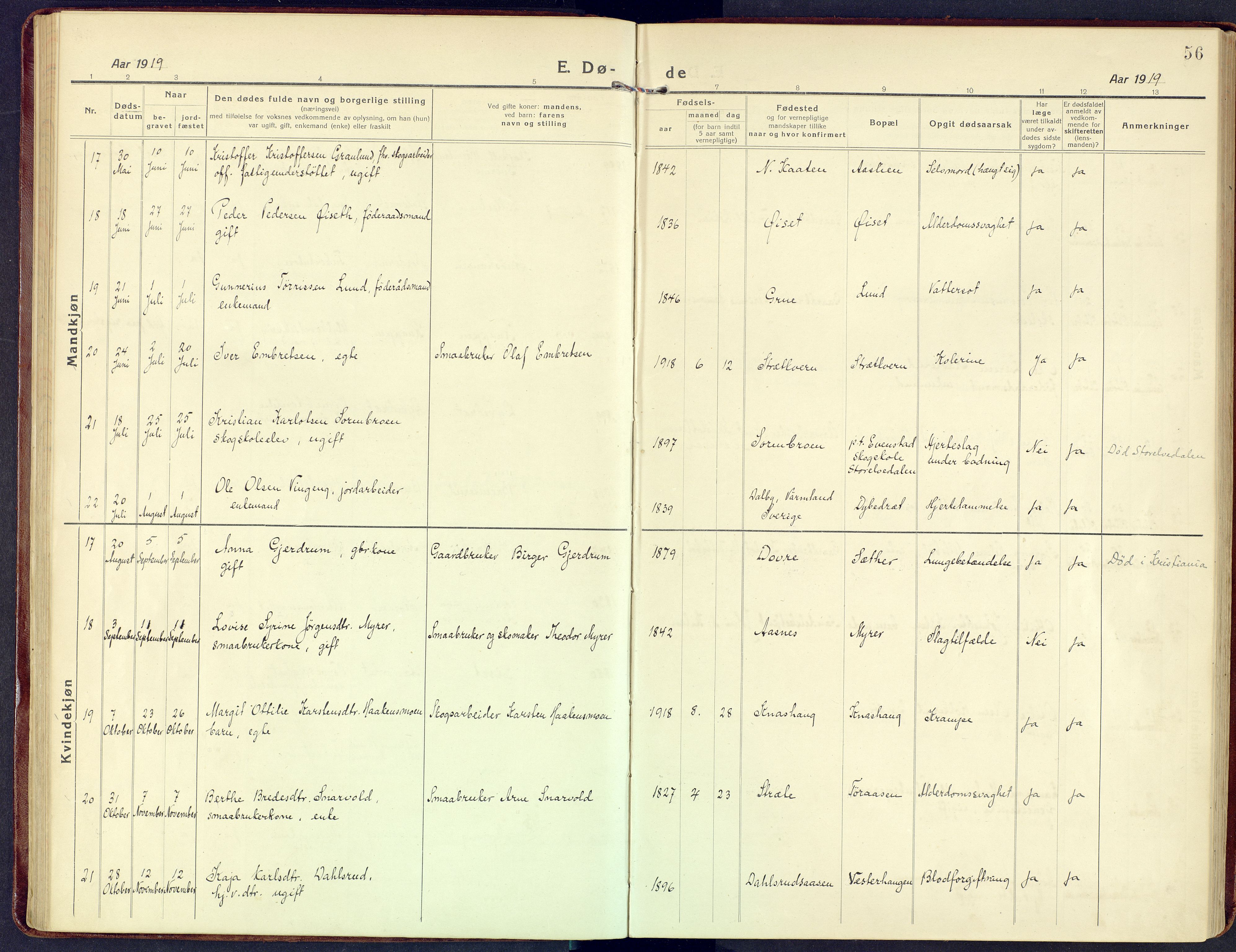 Våler prestekontor, Hedmark, AV/SAH-PREST-040/H/Ha/Haa/L0011: Parish register (official) no. 11, 1919-1933, p. 56