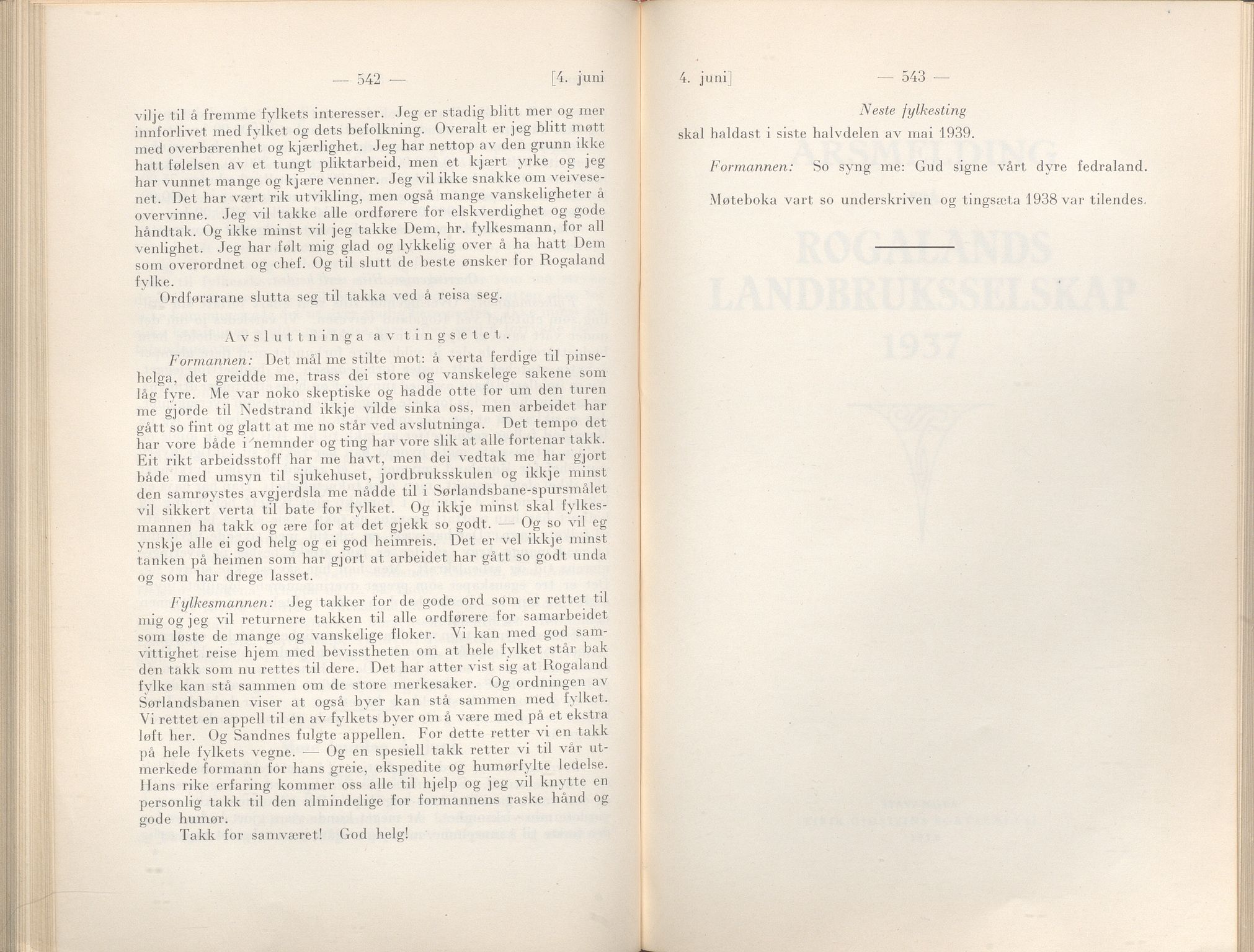 Rogaland fylkeskommune - Fylkesrådmannen , IKAR/A-900/A/Aa/Aaa/L0057: Møtebok , 1938, p. 542-543