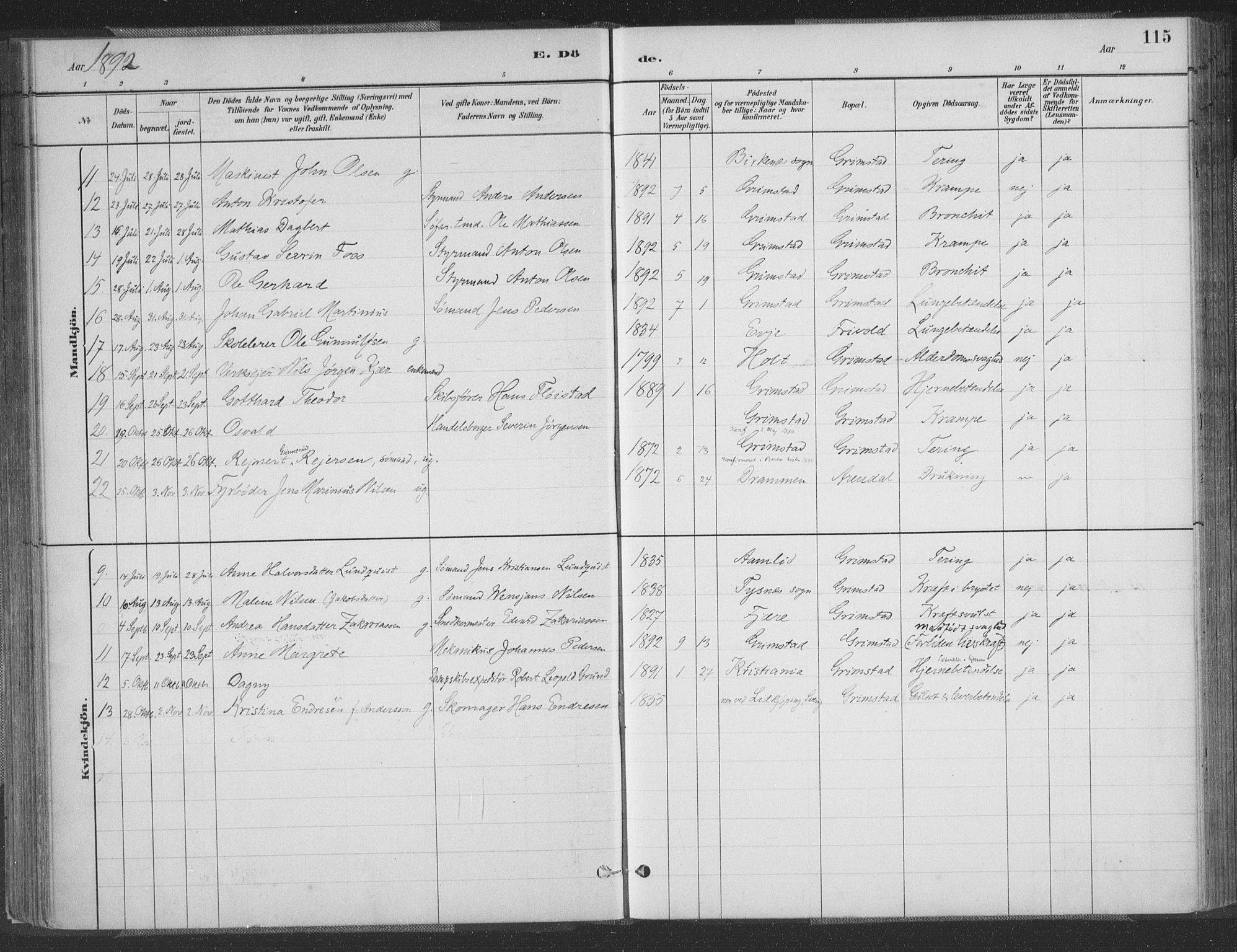 Grimstad sokneprestkontor, AV/SAK-1111-0017/F/Fa/L0004: Parish register (official) no. A 3, 1882-1910, p. 115