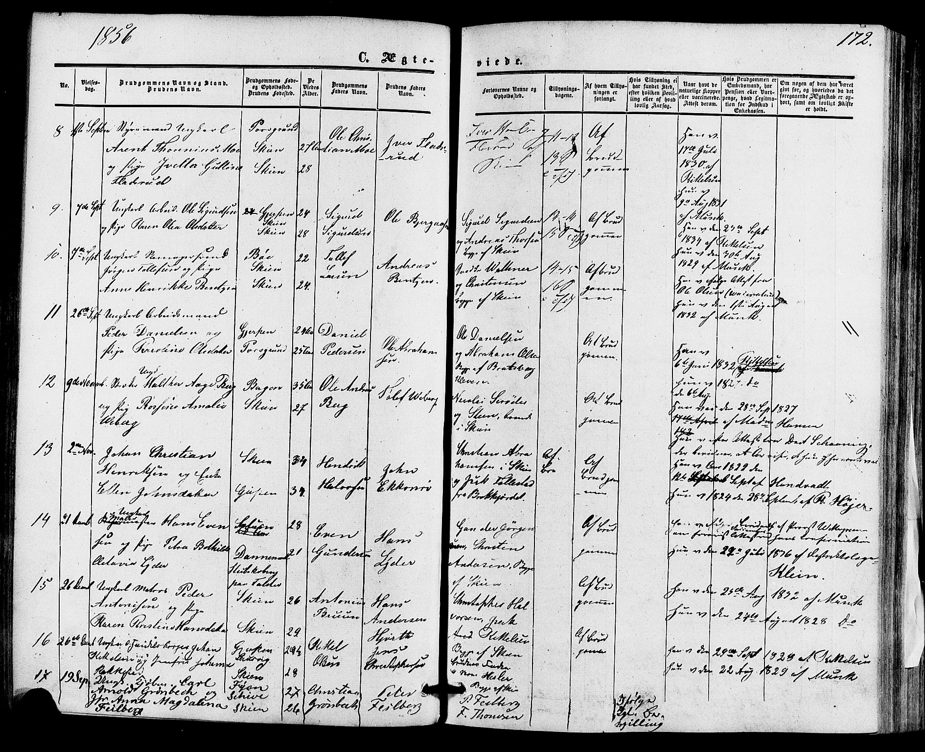 Skien kirkebøker, SAKO/A-302/F/Fa/L0007: Parish register (official) no. 7, 1856-1865, p. 172