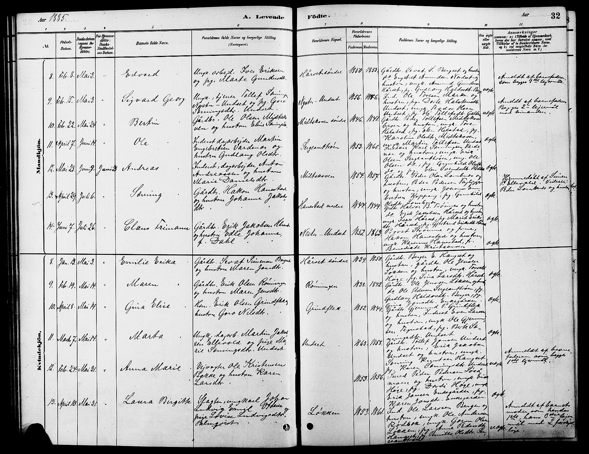 Rendalen prestekontor, SAH/PREST-054/H/Ha/Hab/L0003: Parish register (copy) no. 3, 1879-1904, p. 32