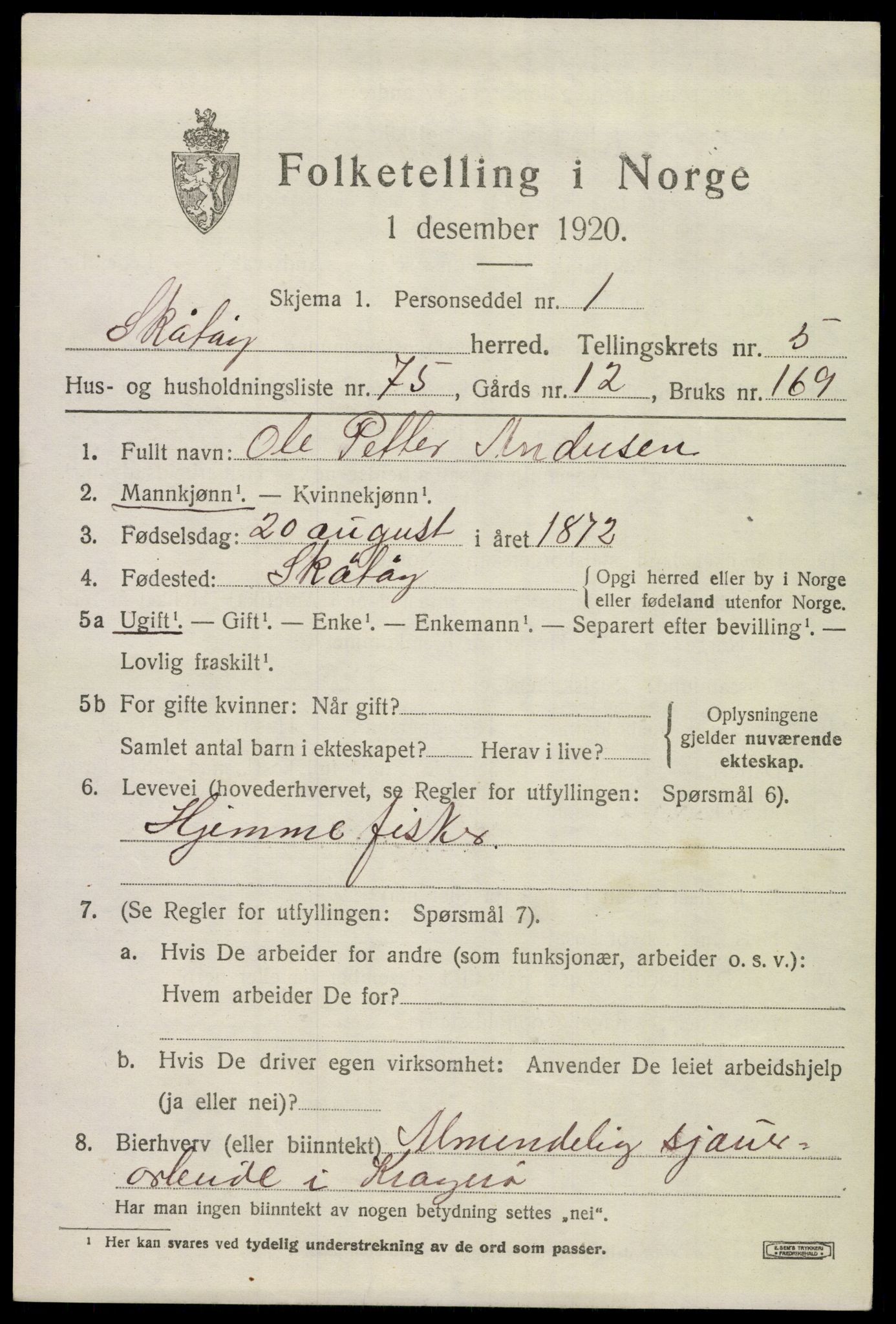 SAKO, 1920 census for Skåtøy, 1920, p. 4694