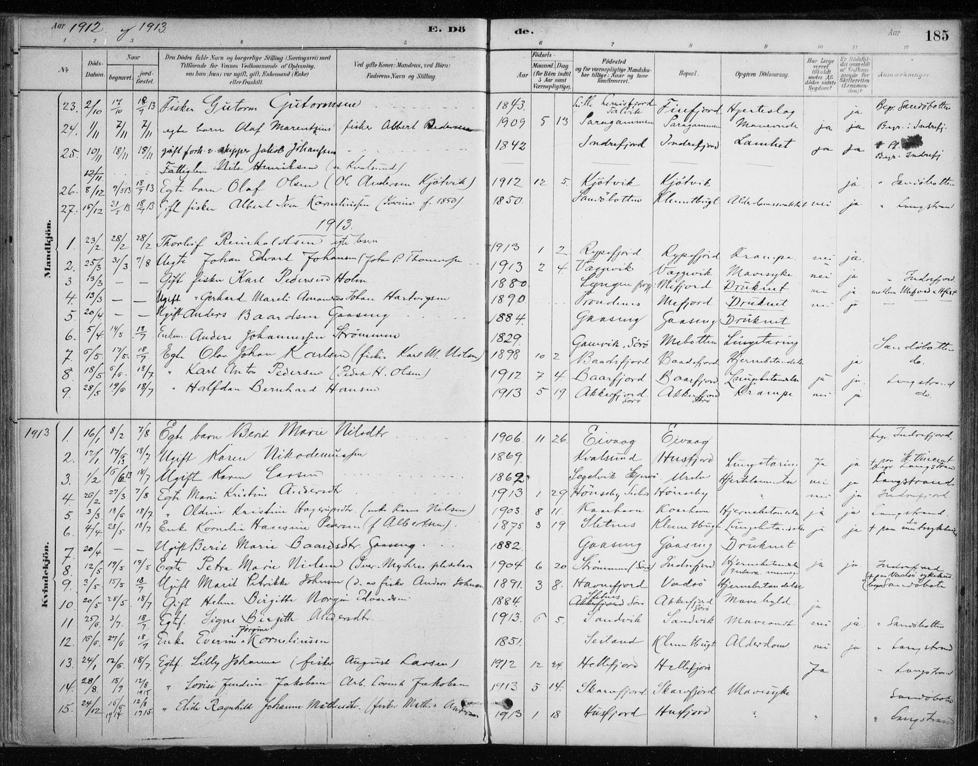 Hammerfest sokneprestkontor, SATØ/S-1347/H/Ha/L0013.kirke: Parish register (official) no. 13, 1898-1917, p. 185