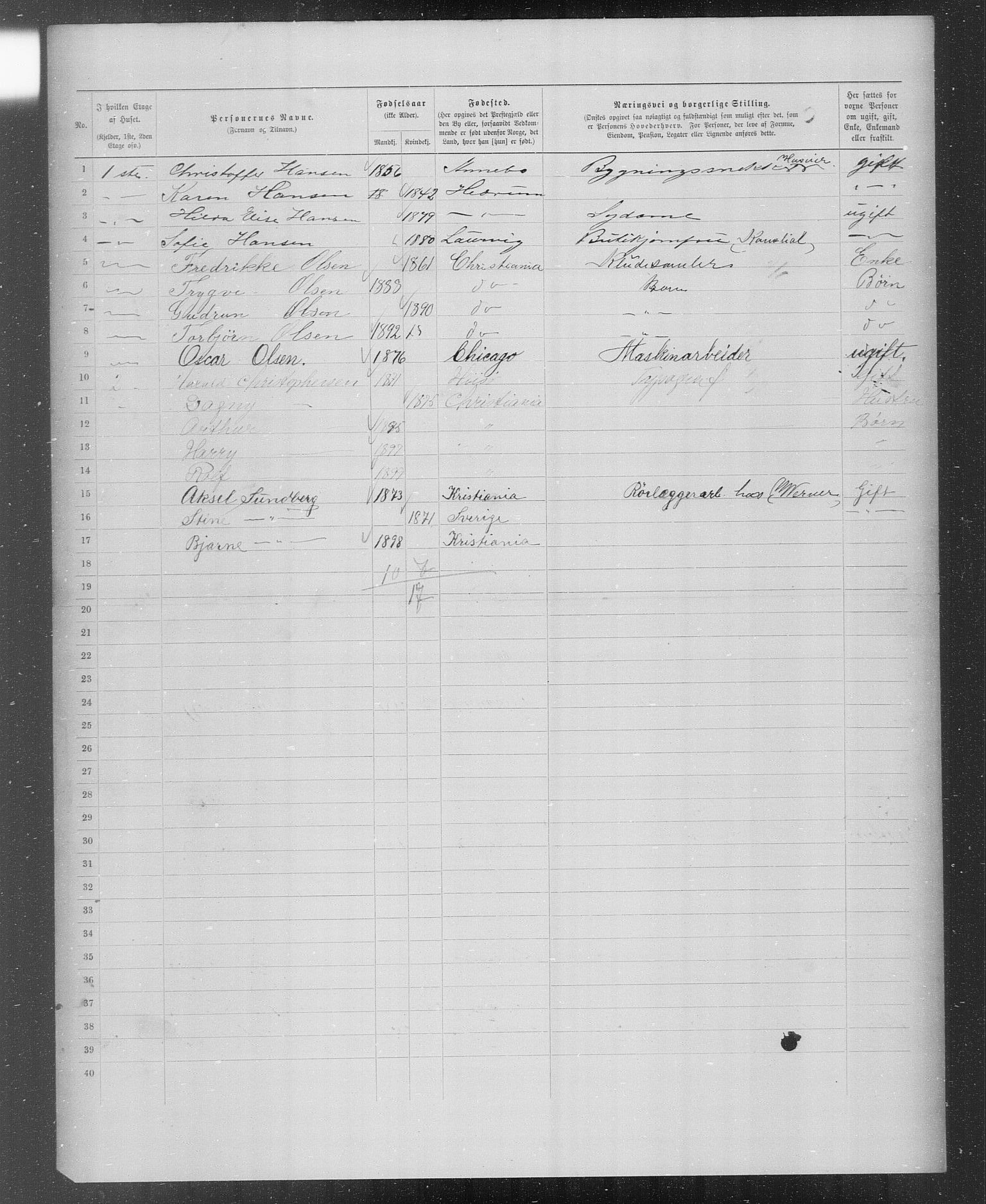 OBA, Municipal Census 1899 for Kristiania, 1899, p. 2601