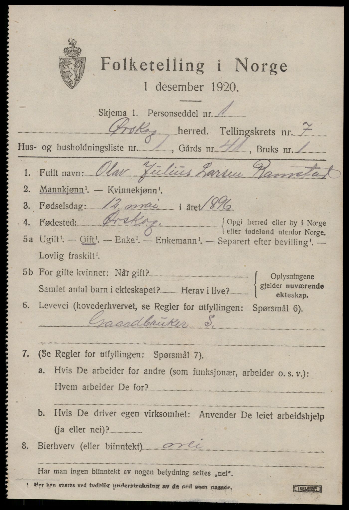 SAT, 1920 census for Ørskog, 1920, p. 3608