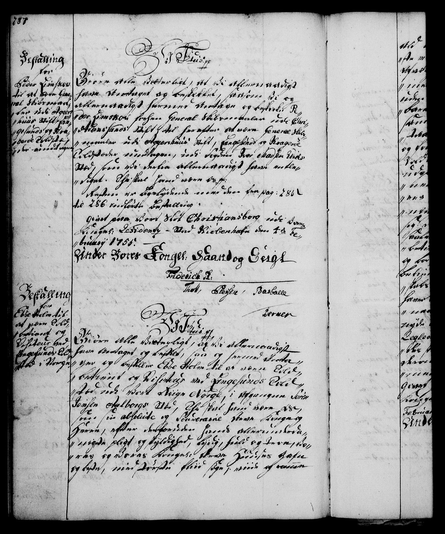 Rentekammeret, Kammerkanselliet, RA/EA-3111/G/Gg/Gge/L0003: Norsk bestallingsprotokoll med register (merket RK 53.27), 1745-1761, p. 287