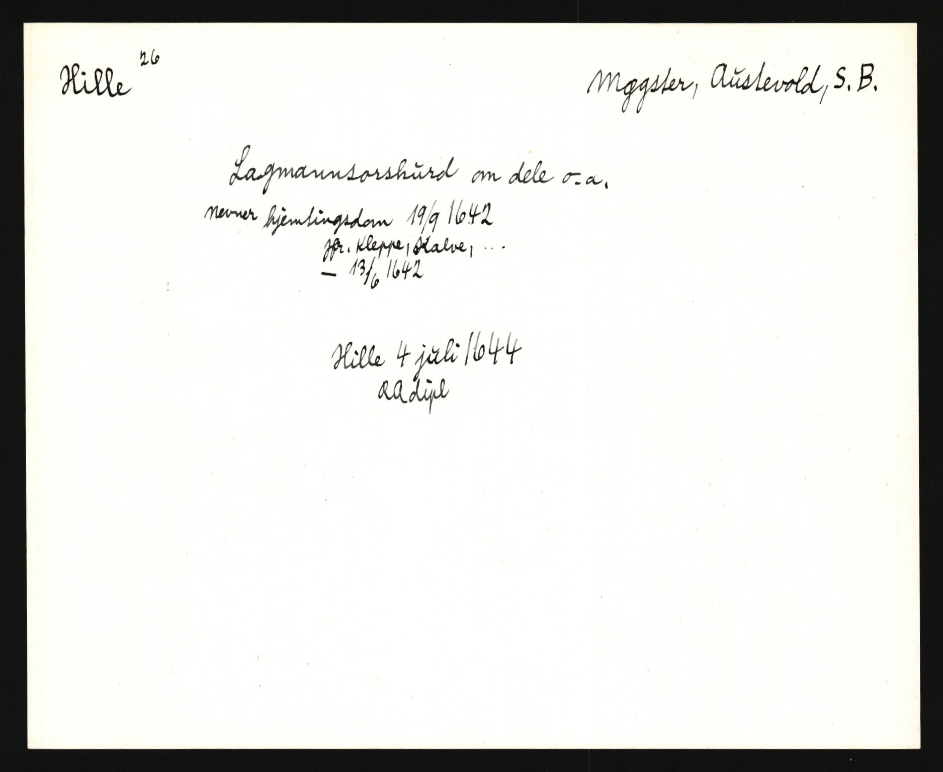 Riksarkivets diplomsamling, AV/RA-EA-5965/F35/F35e/L0028: Registreringssedler Hordaland 1, 1400-1700, p. 443