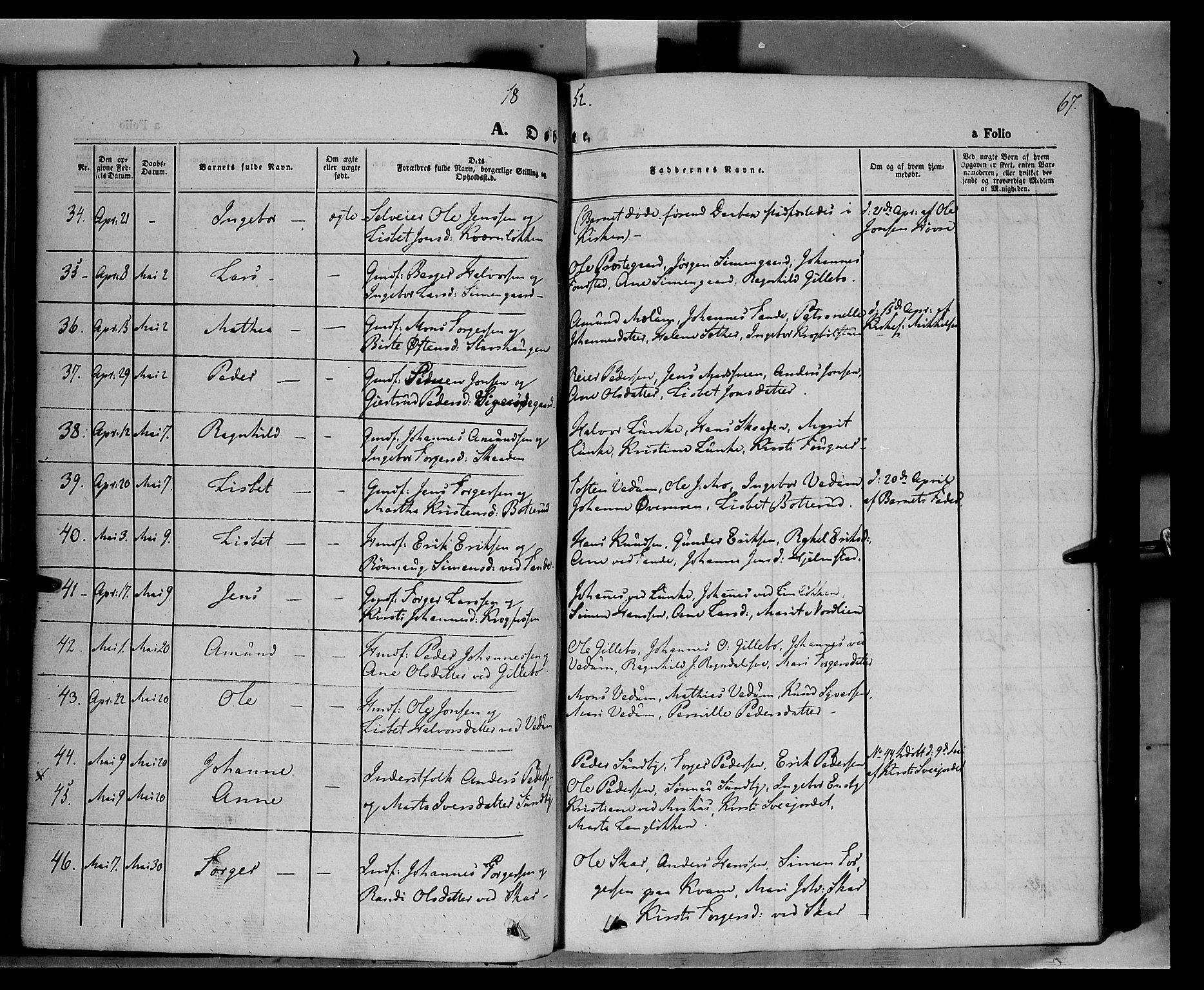 Øyer prestekontor, AV/SAH-PREST-084/H/Ha/Haa/L0005: Parish register (official) no. 5, 1842-1857, p. 67