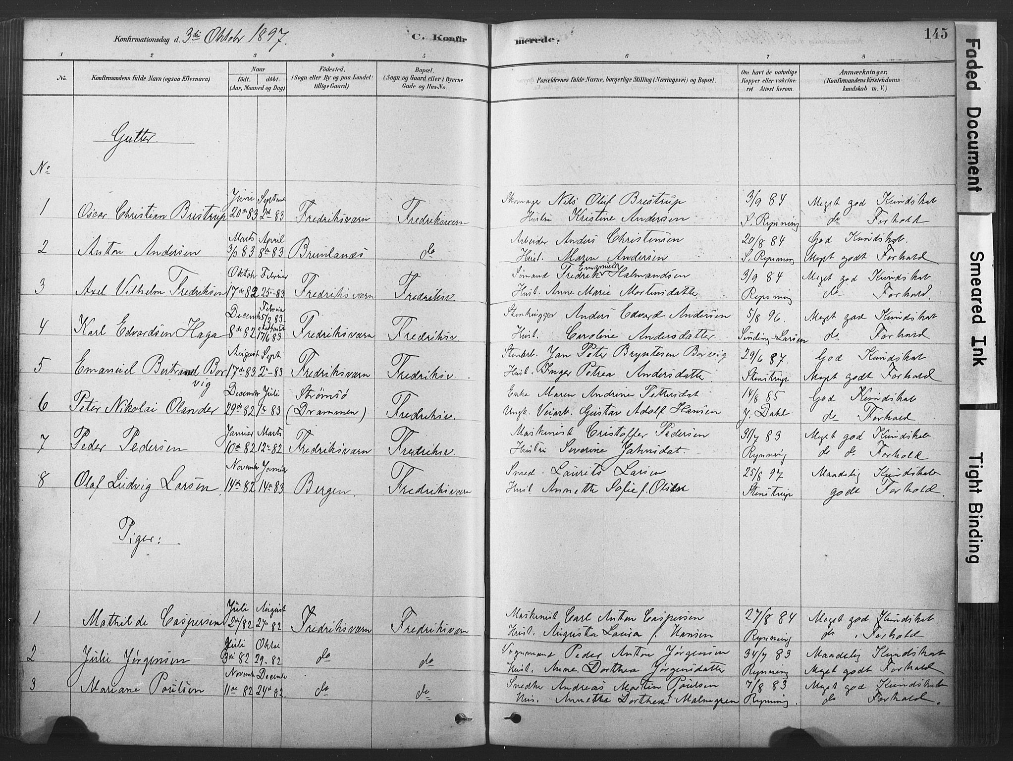 Stavern kirkebøker, AV/SAKO-A-318/F/Fa/L0008: Parish register (official) no. 8, 1878-1905, p. 145