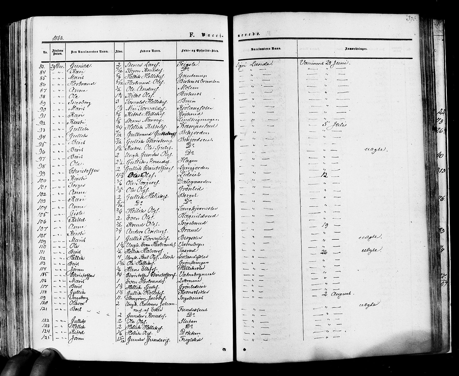 Flesberg kirkebøker, SAKO/A-18/F/Fa/L0007: Parish register (official) no. I 7, 1861-1878, p. 396