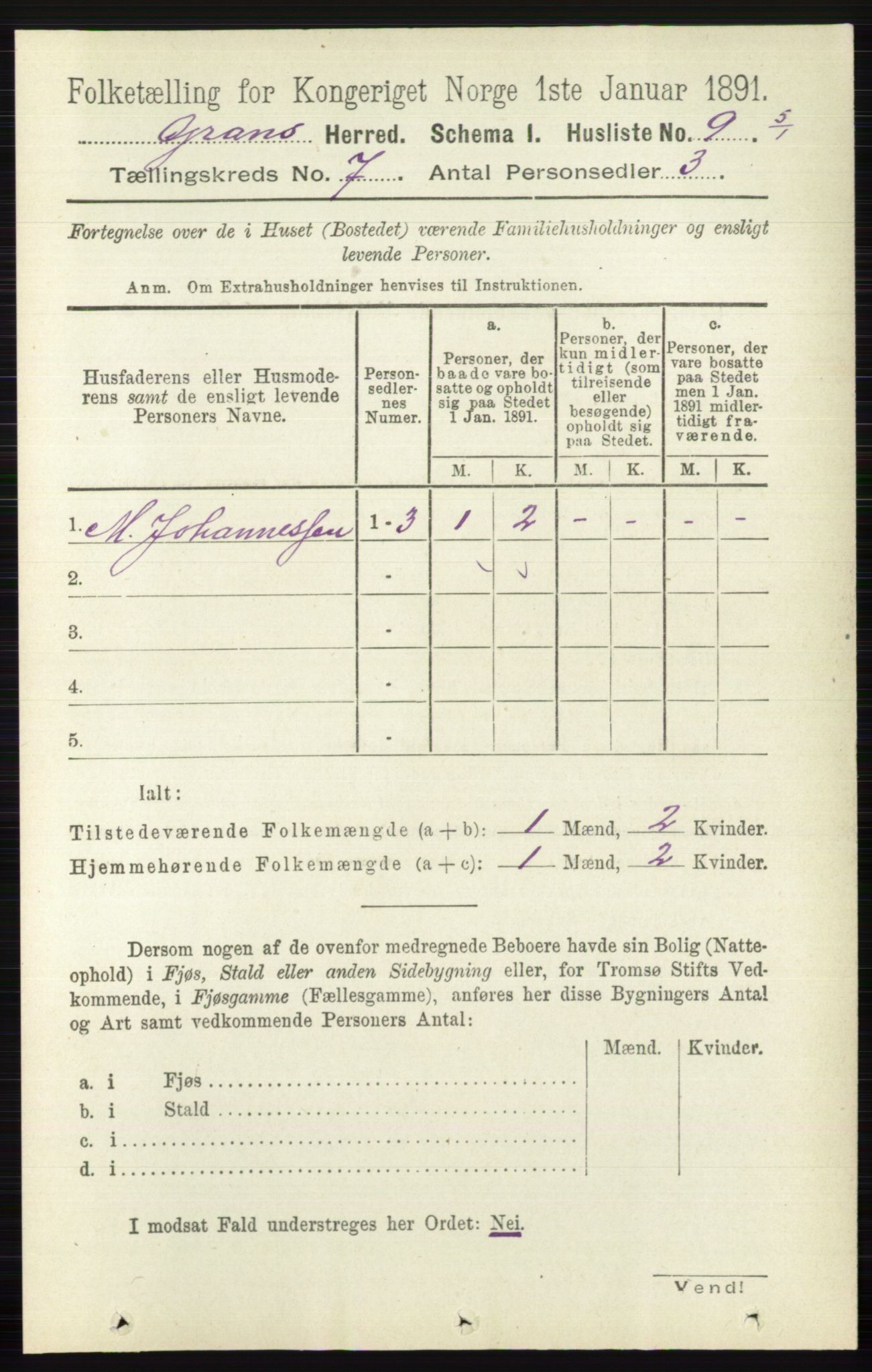 RA, 1891 census for 0534 Gran, 1891, p. 2723