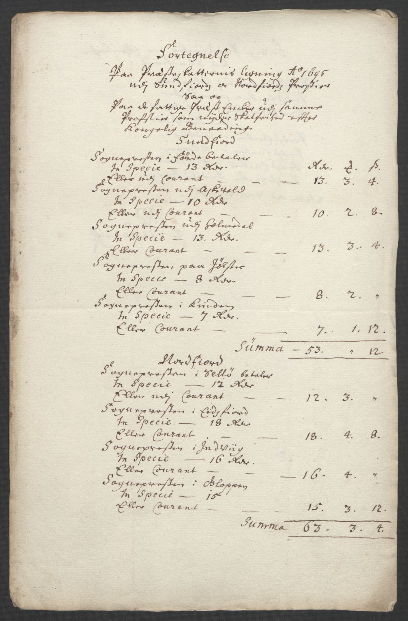 Rentekammeret inntil 1814, Reviderte regnskaper, Fogderegnskap, AV/RA-EA-4092/R53/L3422: Fogderegnskap Sunn- og Nordfjord, 1695-1696, p. 72