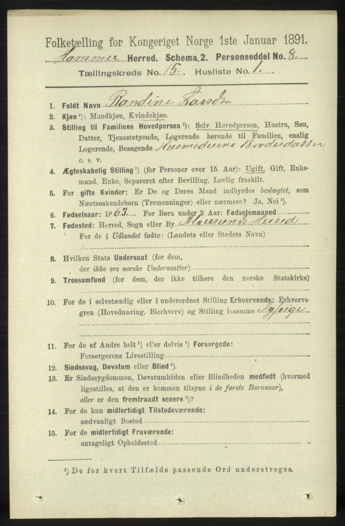 RA, 1891 census for 1254 Hamre, 1891, p. 4696