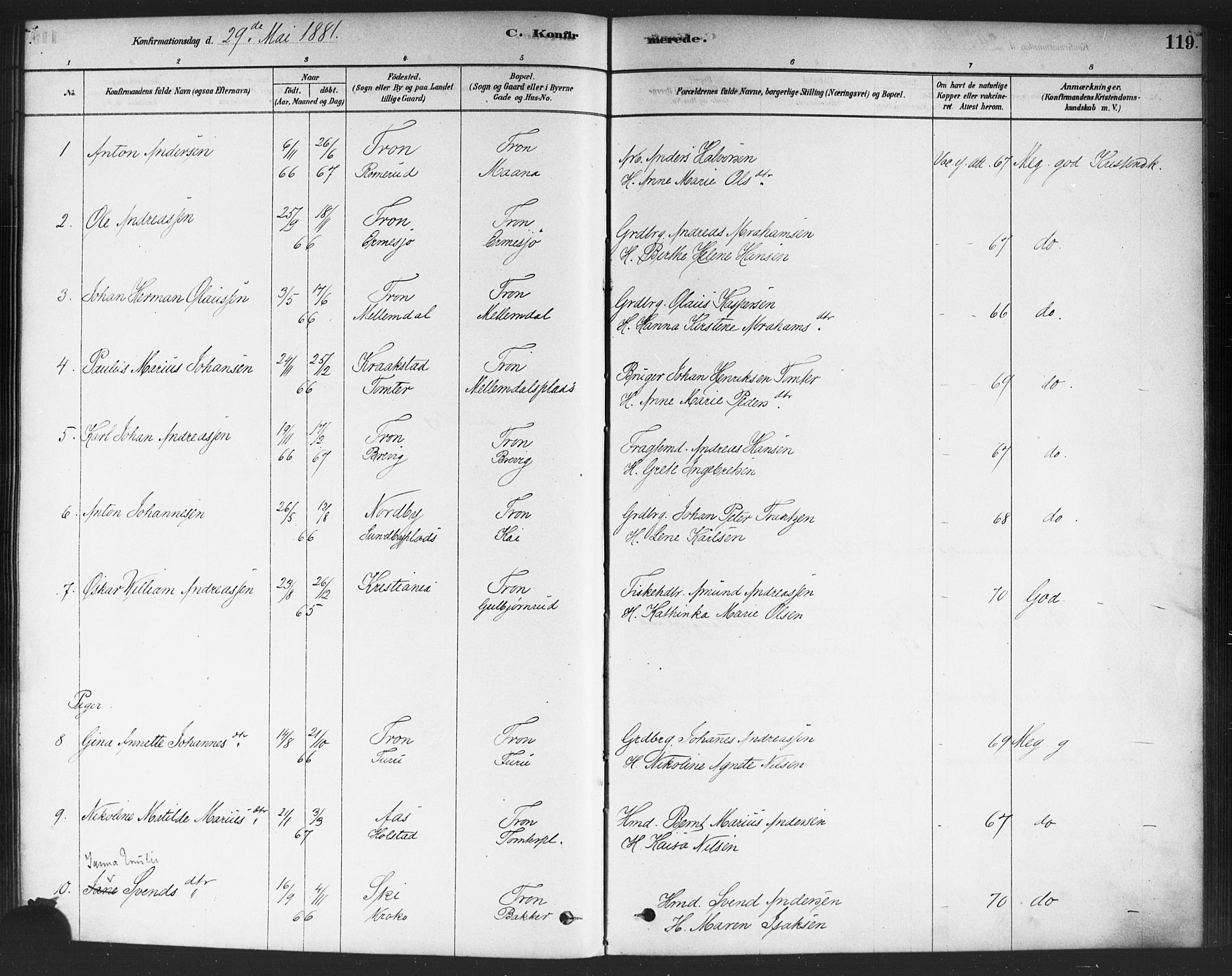 Drøbak prestekontor Kirkebøker, AV/SAO-A-10142a/F/Fc/L0002: Parish register (official) no. III 2, 1878-1891, p. 119