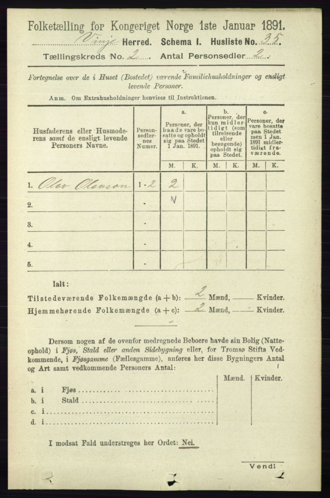 RA, 1891 census for 0834 Vinje, 1891, p. 352