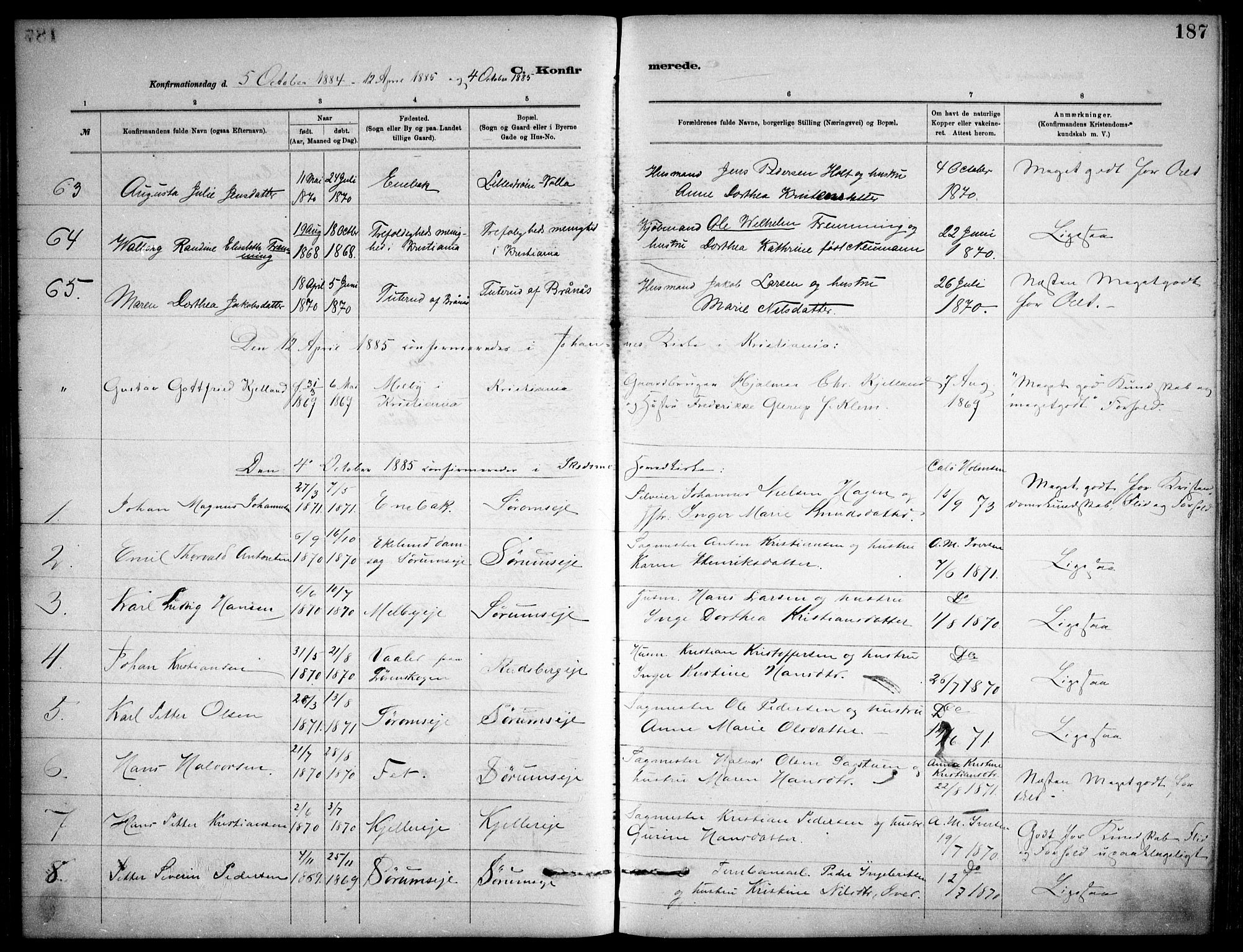 Skedsmo prestekontor Kirkebøker, AV/SAO-A-10033a/F/Fa/L0013: Parish register (official) no. I 13, 1883-1891, p. 187