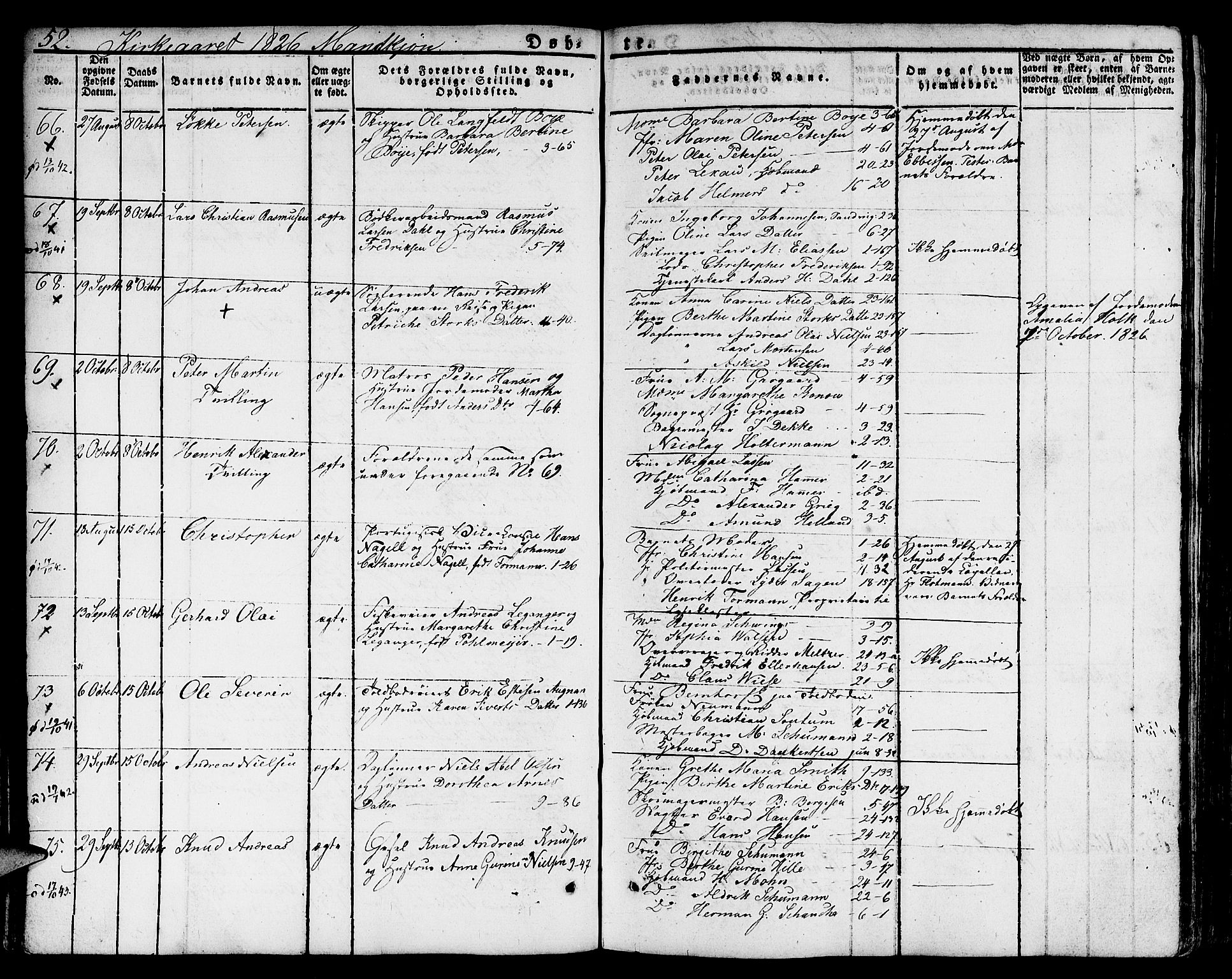 Nykirken Sokneprestembete, AV/SAB-A-77101/H/Hab: Parish register (copy) no. A 5I, 1821-1841, p. 52