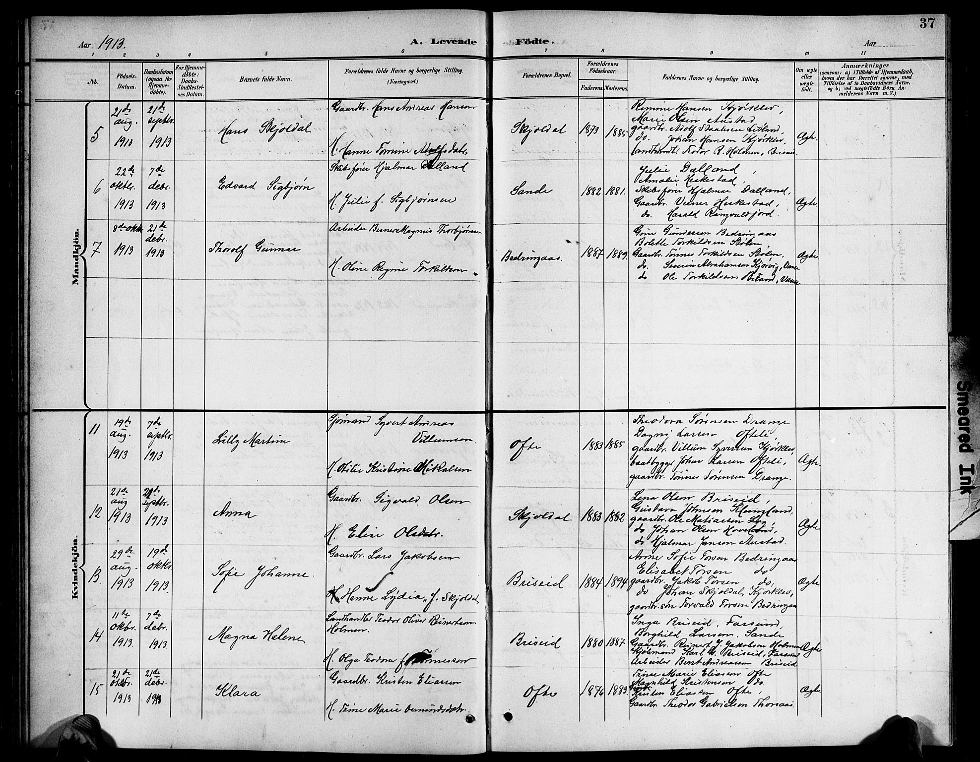 Herad sokneprestkontor, AV/SAK-1111-0018/F/Fb/Fba/L0005: Parish register (copy) no. B 5, 1899-1921, p. 37